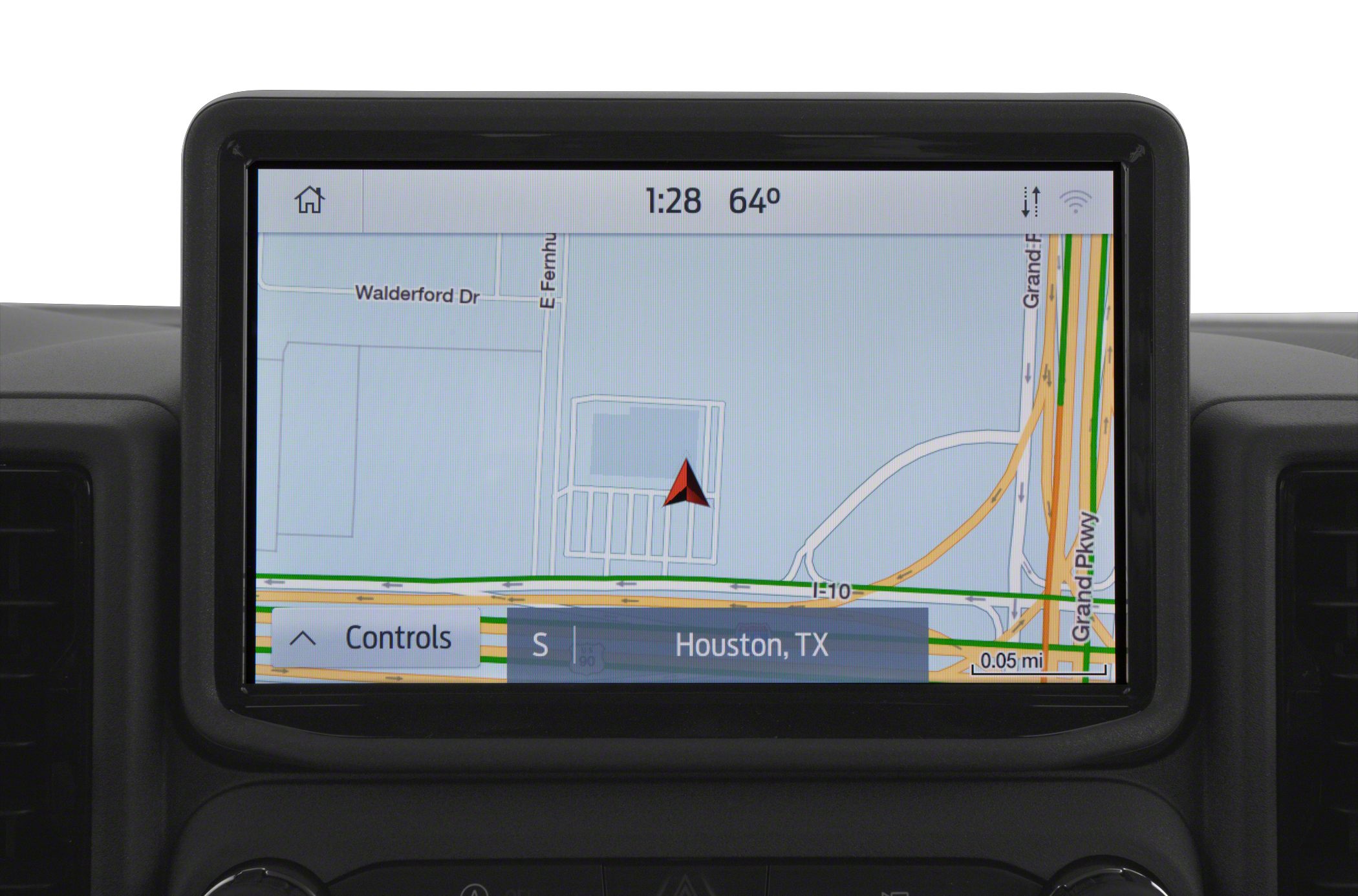 Navigation screen with GPS map and control interface