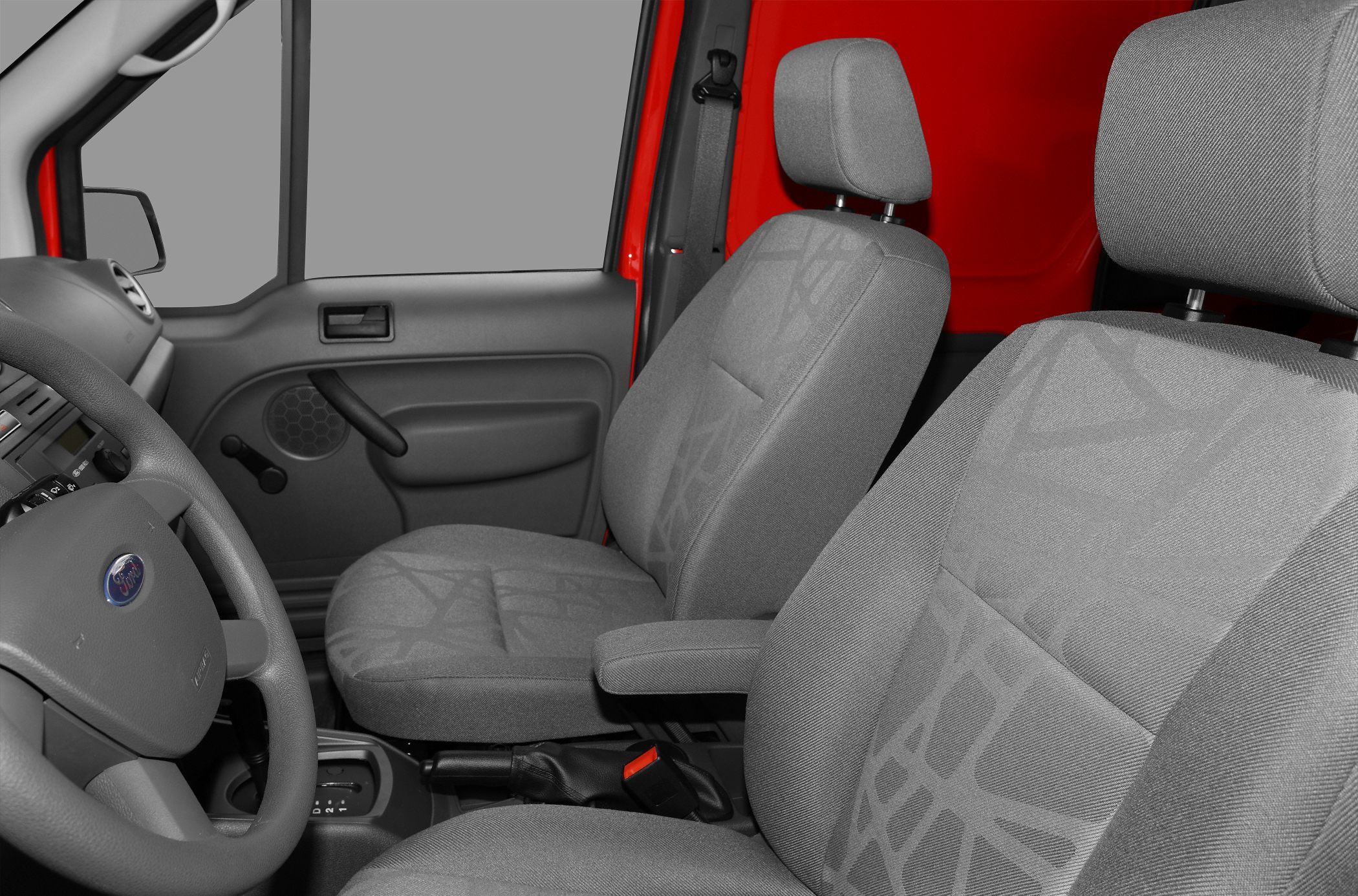 Fabric seats and door panel with manual window crank