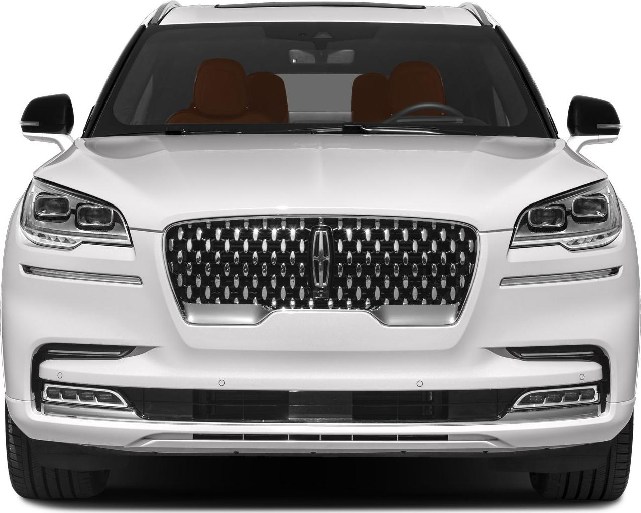 Prominent grille and dual LED headlights on a luxury SUV front.