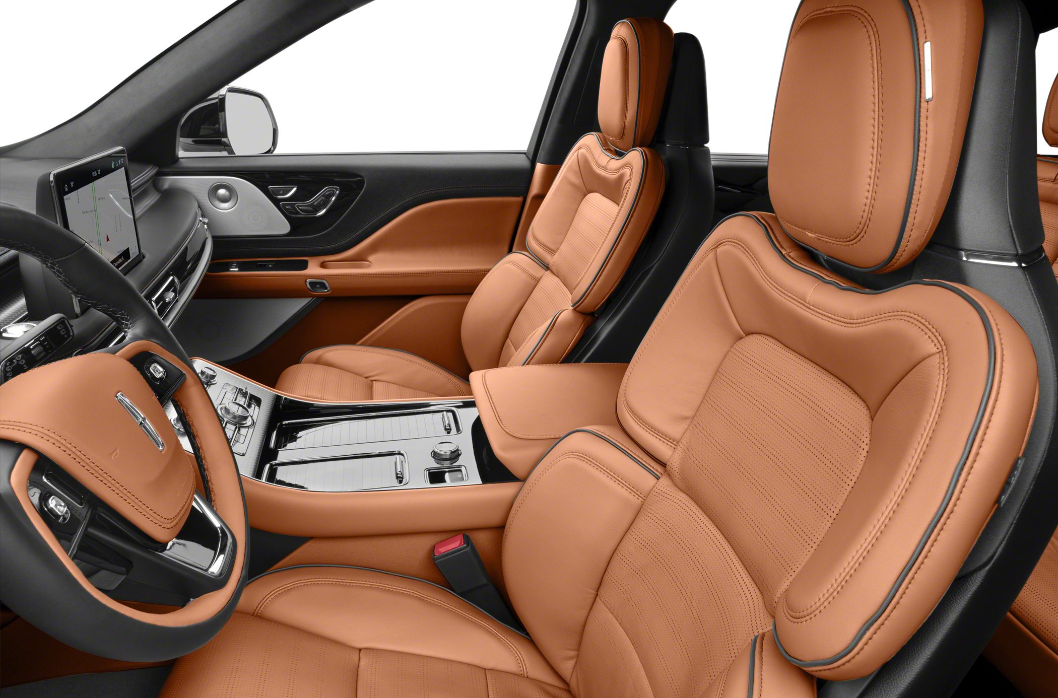 Comfortable brown leather seats with ergonomic design and modern dashboard controls.
