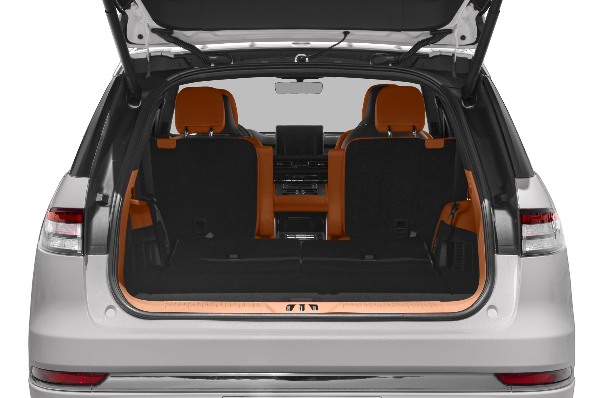 Spacious cargo area with folded rear seats in SUV