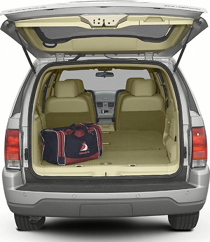 Spacious SUV cargo area with folded rear seats and open tailgate