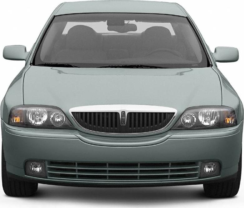 Front view of sedan with distinctive grille, headlights, and fog lamps