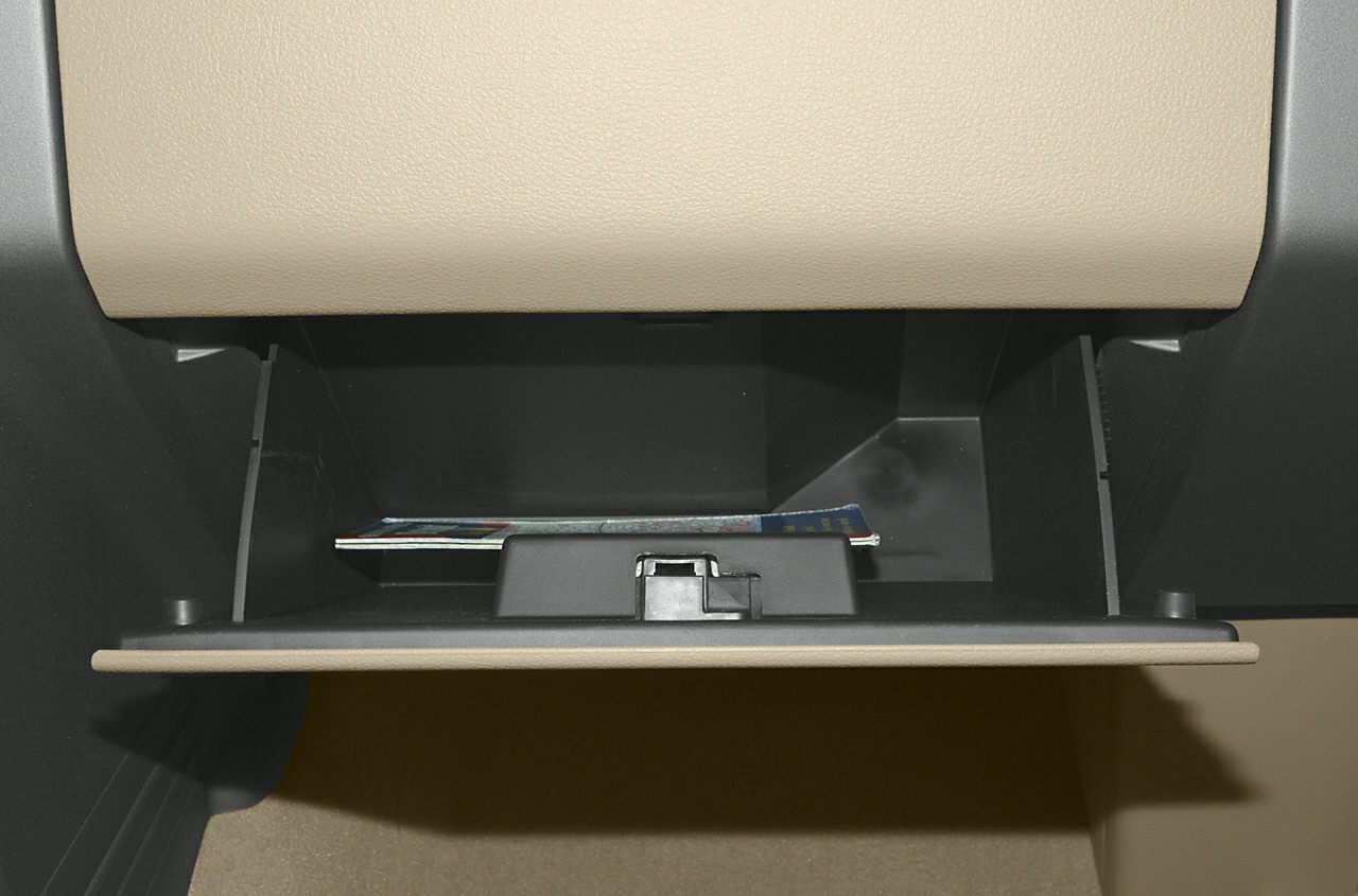 Open dashboard glove box storage compartment