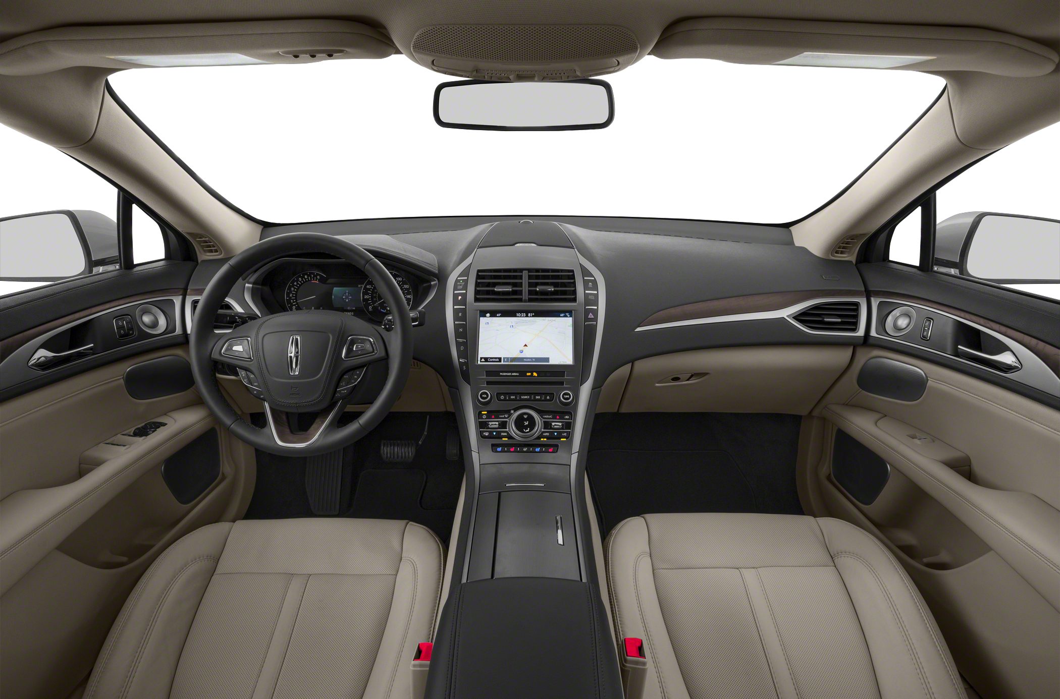 Interior with dashboard, central touchscreen, and multifunction steering wheel