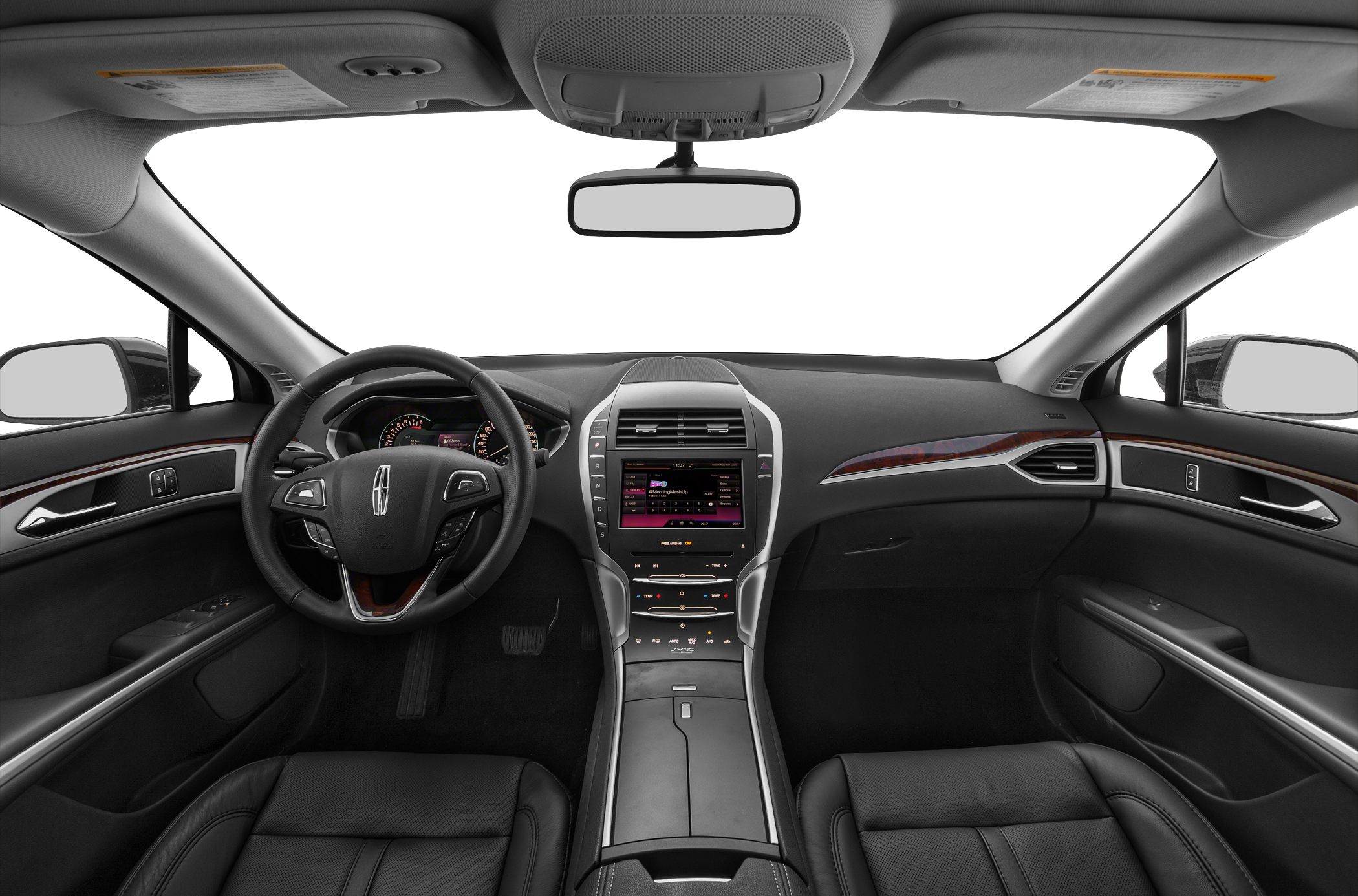 Modern dashboard and luxury steering wheel with center console