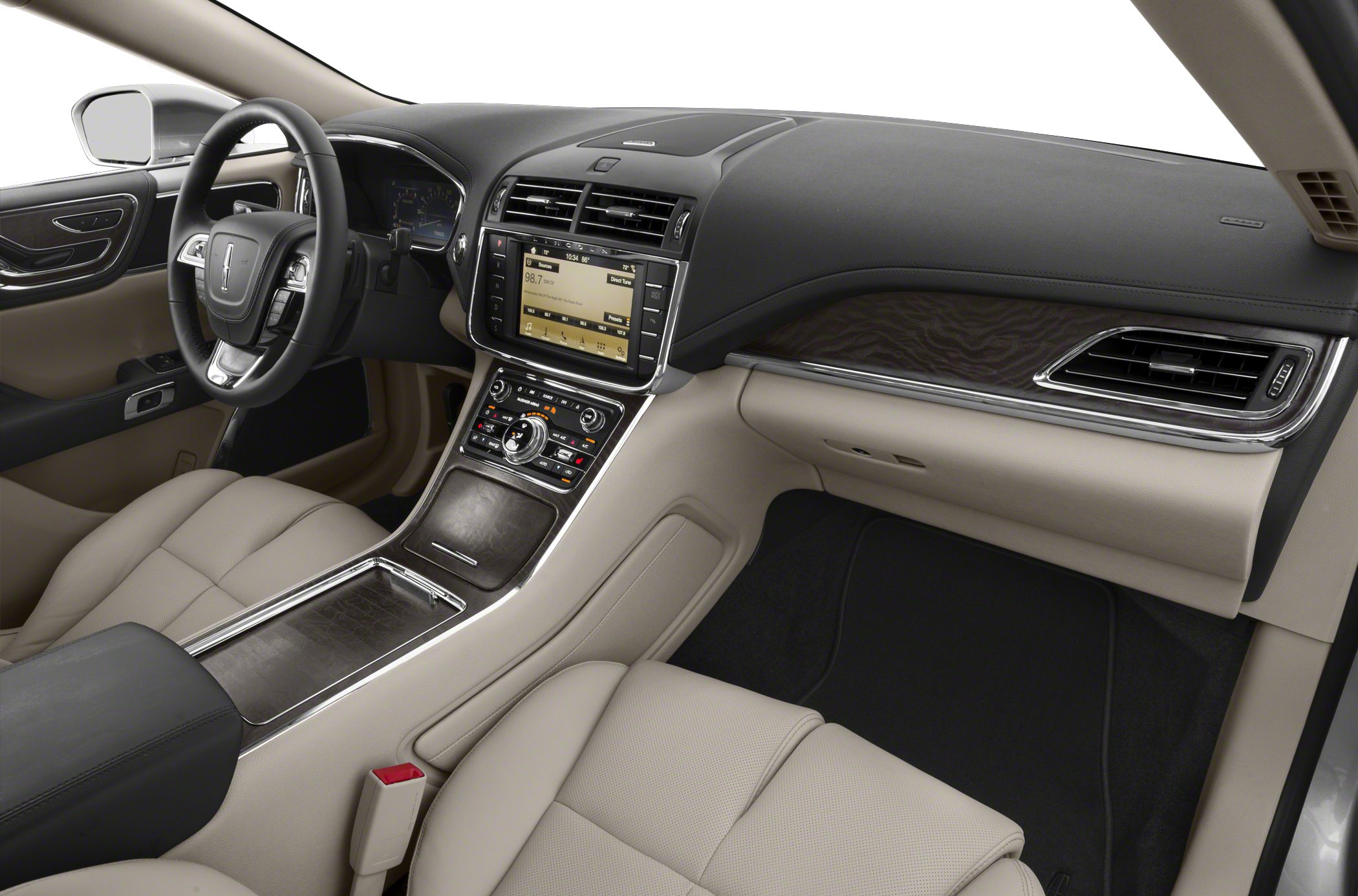 Leather seats, digital infotainment, wood trim, chrome accents