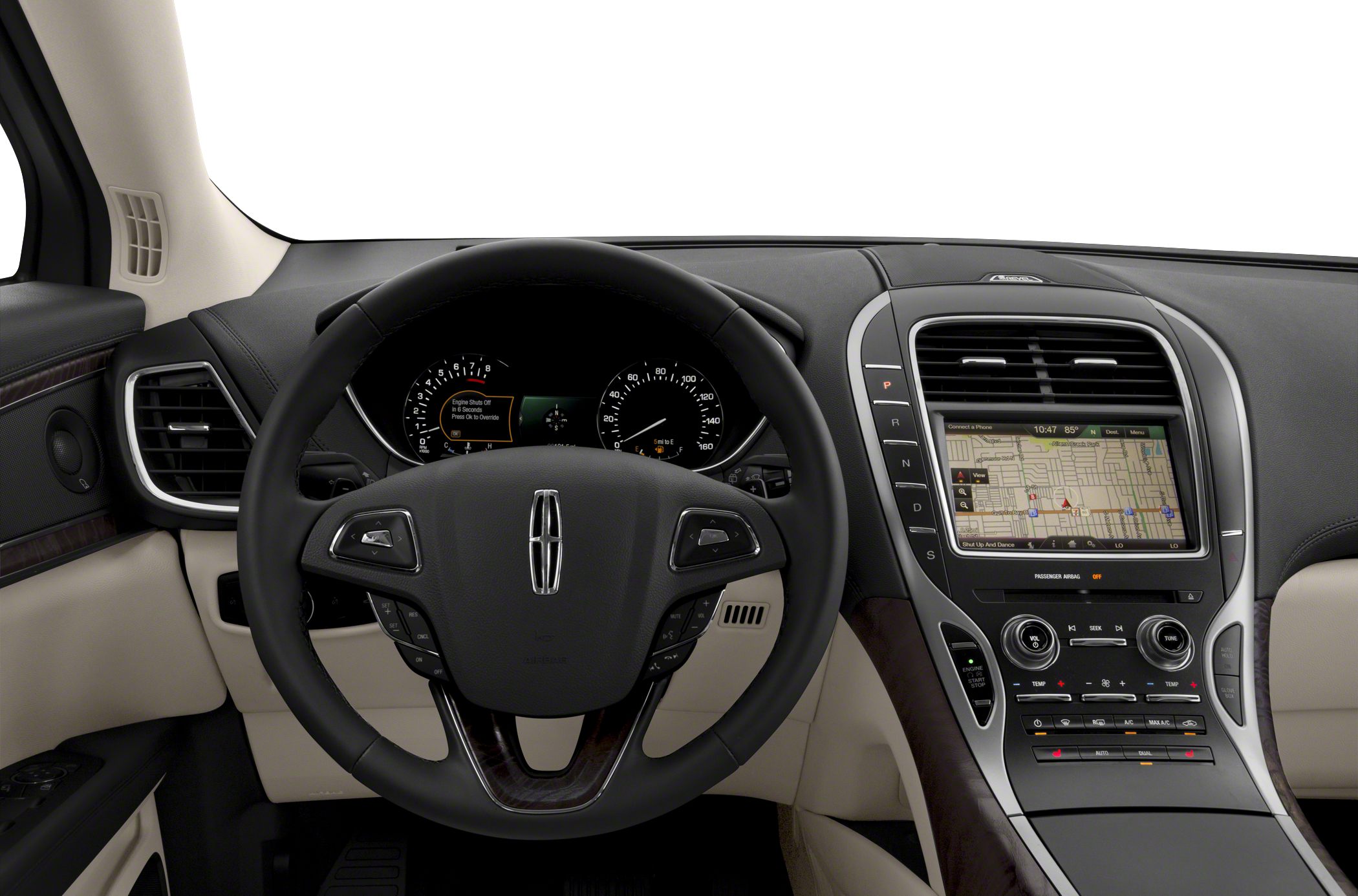 Steering wheel with controls and central navigation touchscreen display