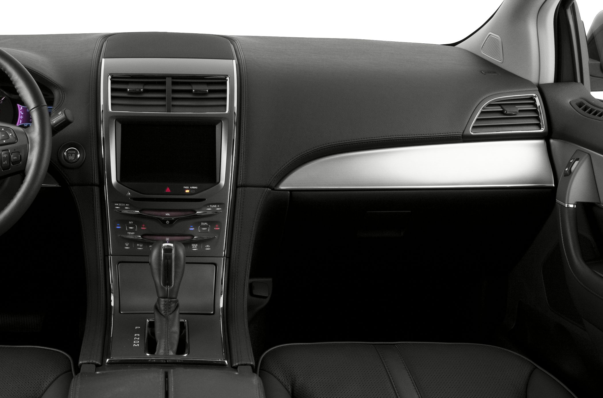 Interior center console with digital screen and automatic gear shift