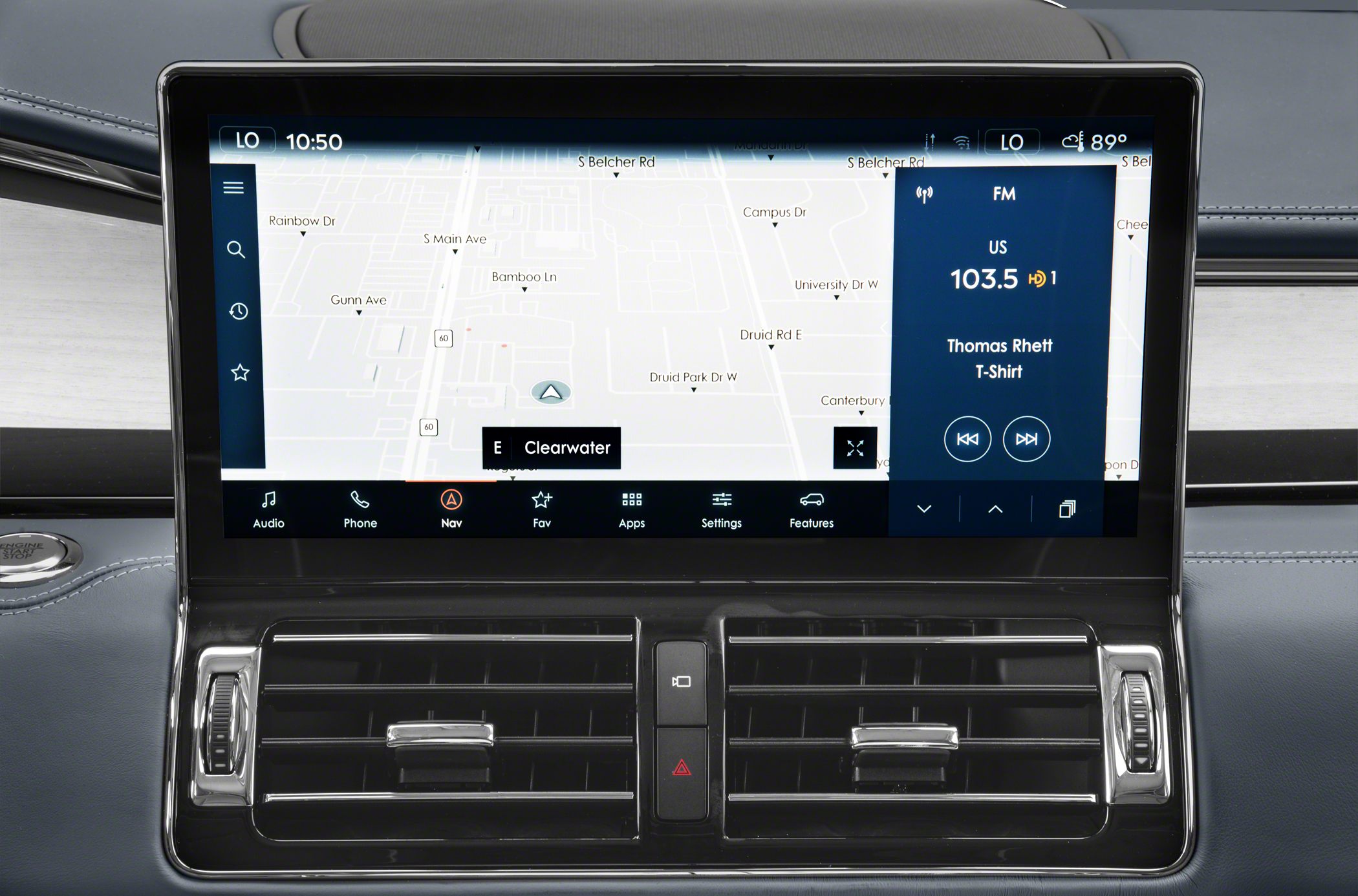 Infotainment touchscreen with navigation and media controls