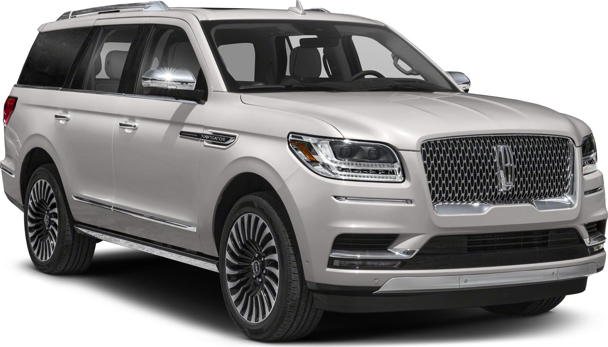 Front side view of luxury SUV with distinctive grille and headlights