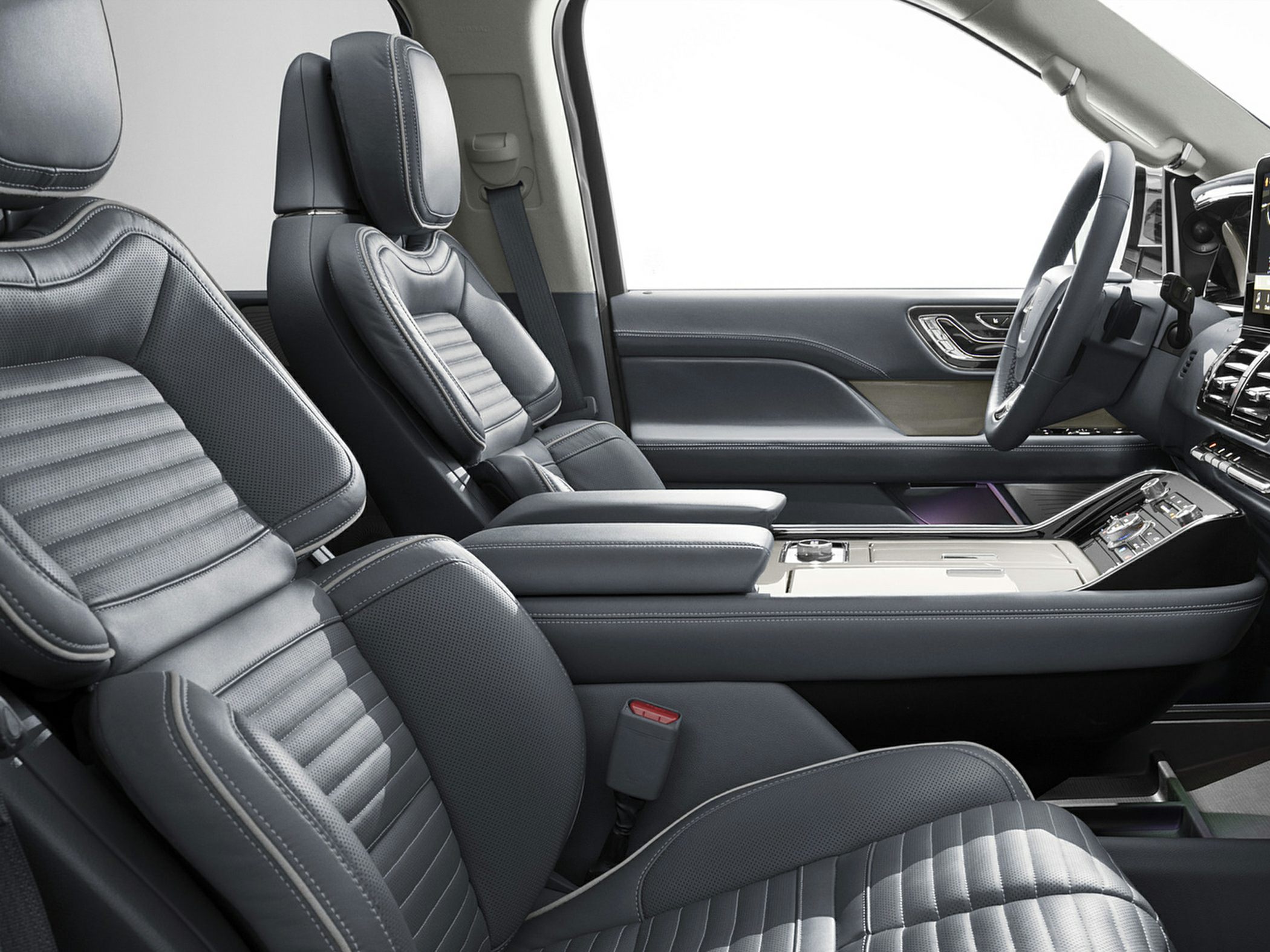 Premium black leather front seats and modern SUV dashboard design