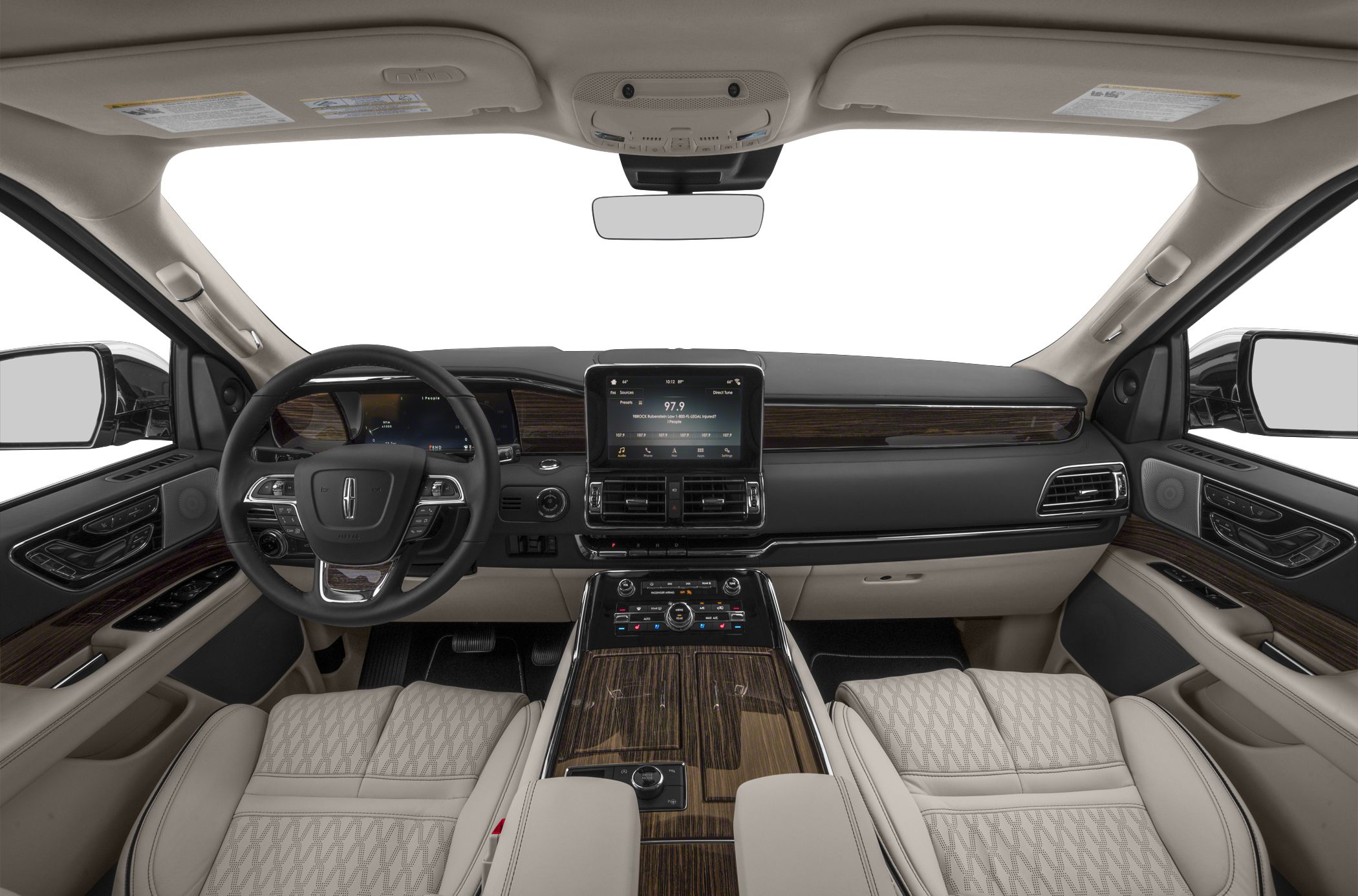 Luxury car interior with wood trim and digital dashboard