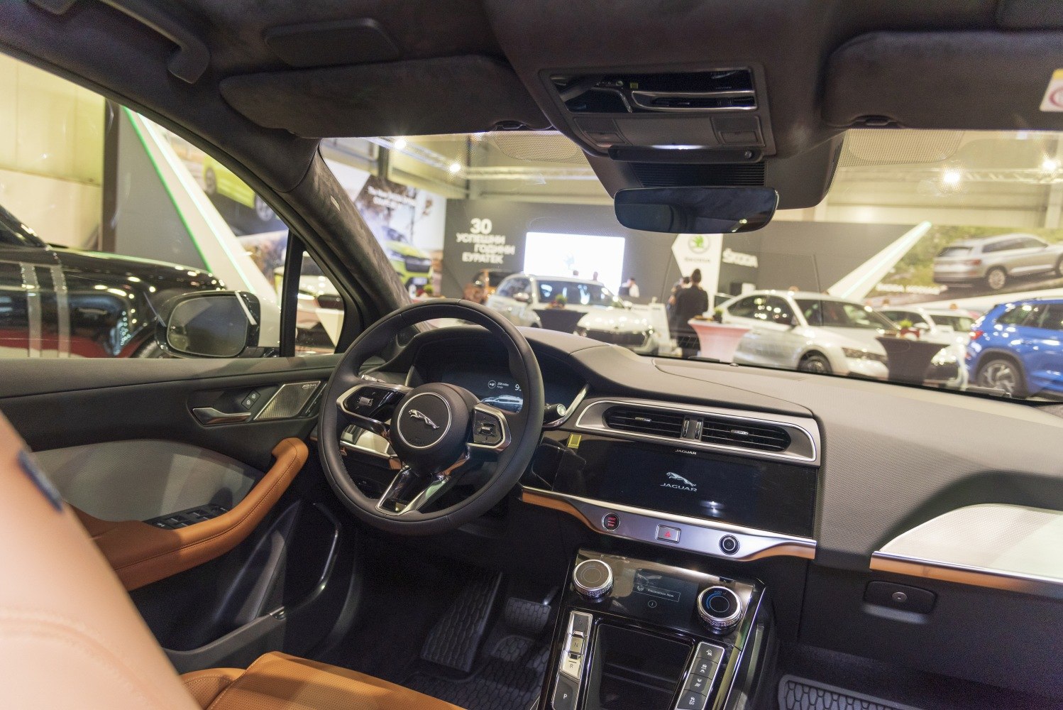 Modern dashboard and steering wheel with infotainment system