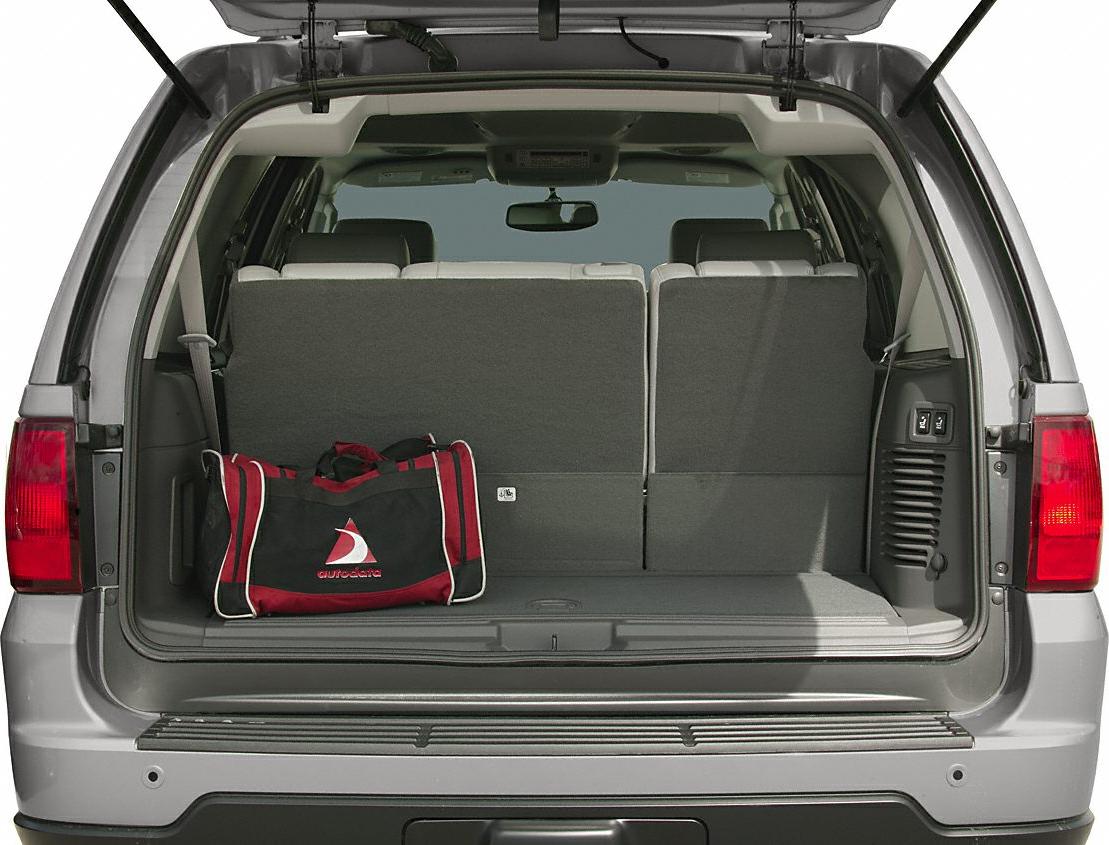 Rear cargo space with foldable seats and red/black duffel bag