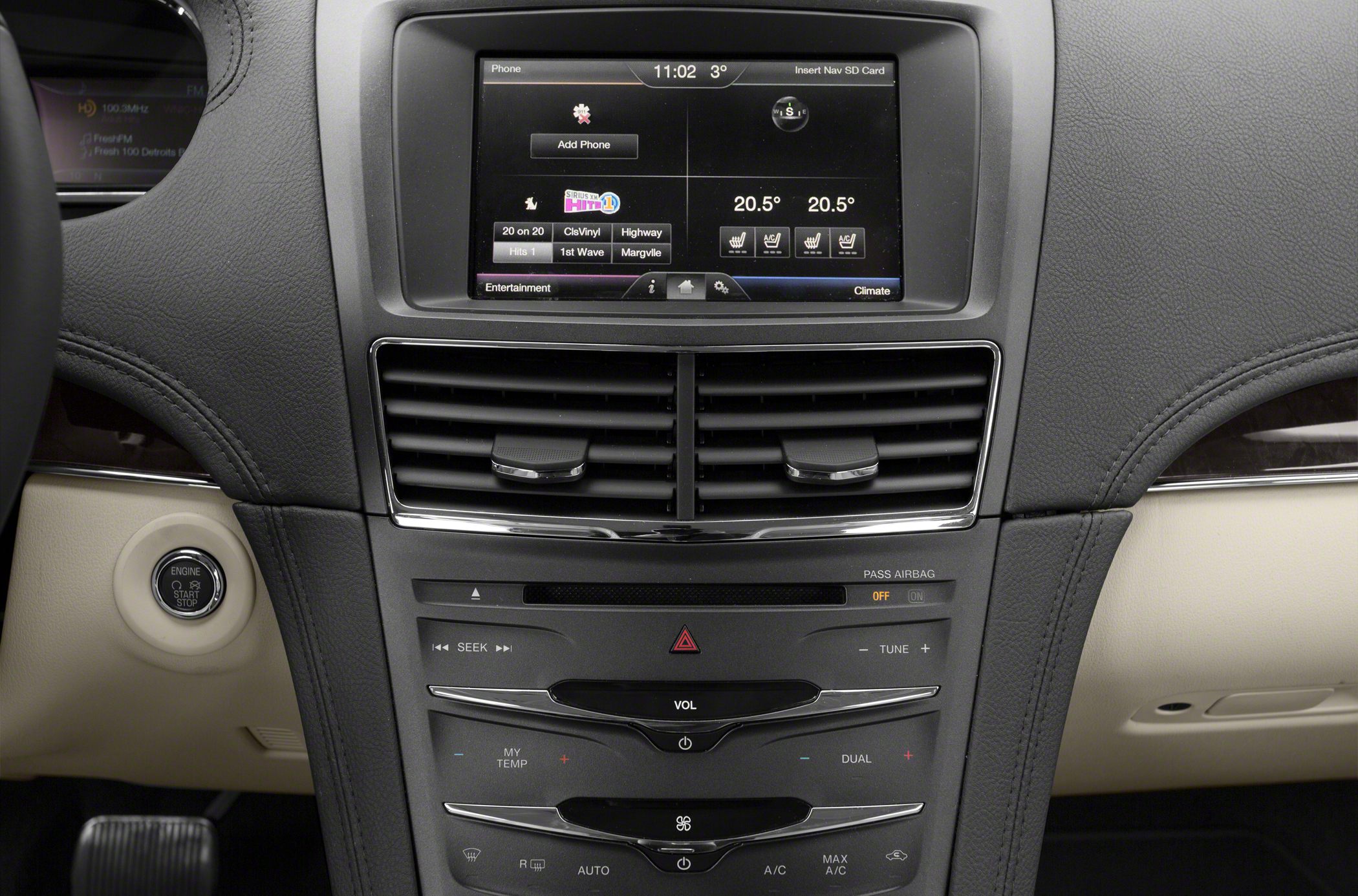 Center console with touchscreen and climate controls