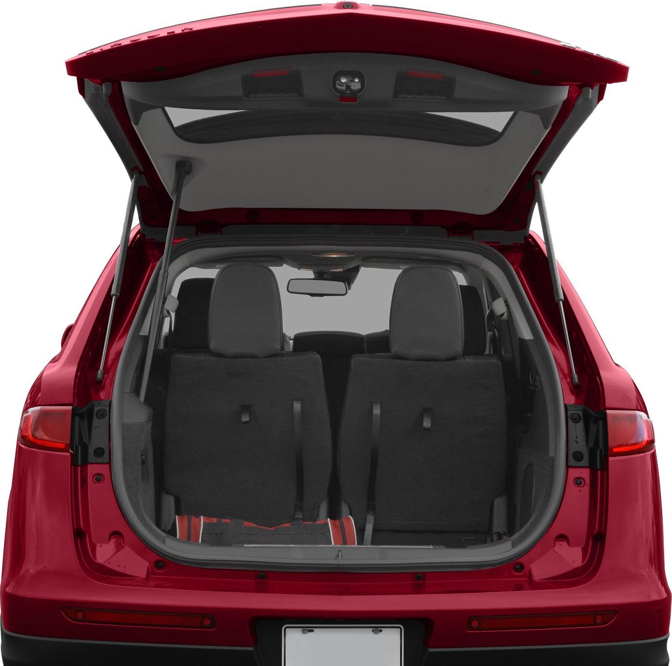 Open rear hatch with folded rear seats and visible cargo area