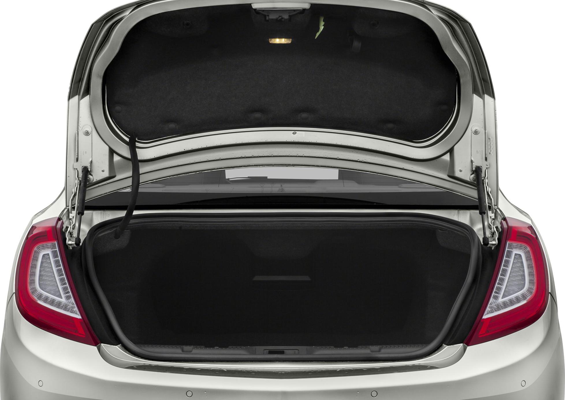 Open trunk and distinctive rear LED taillights of a luxury sedan
