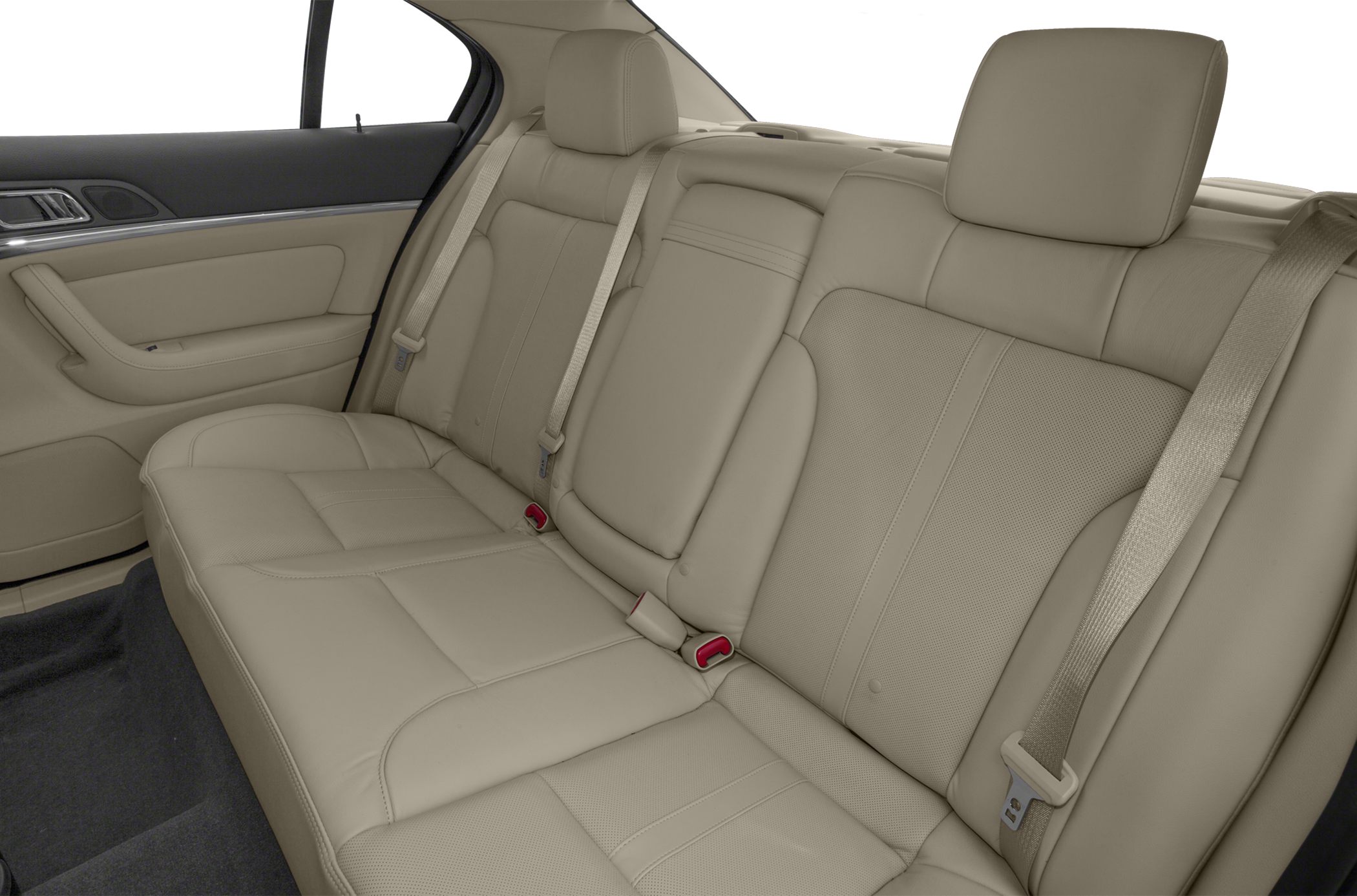 Beige leather rear seats with headrests and seatbelts