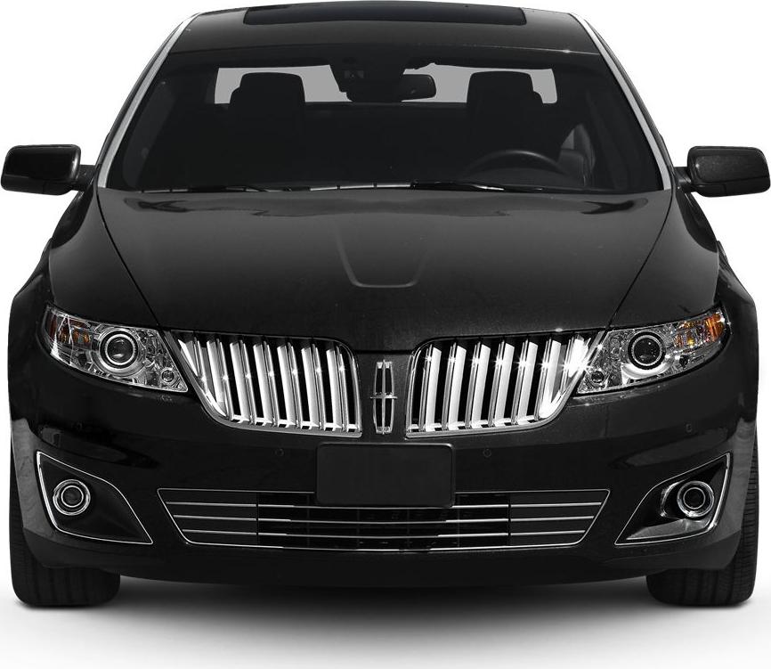 Front view with vertical chrome grille and modern headlights.