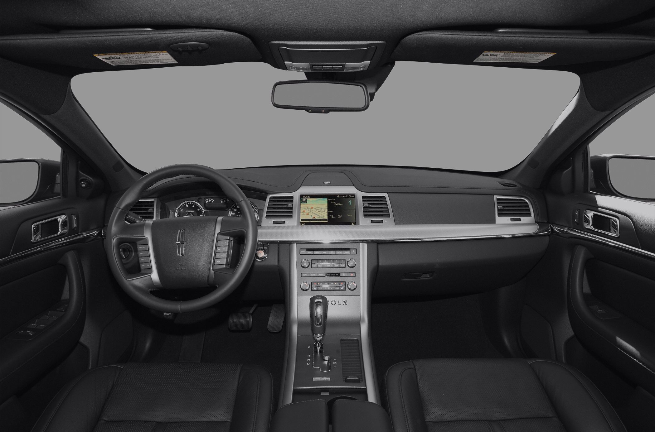 Interior dashboard with navigation screen and ergonomic controls