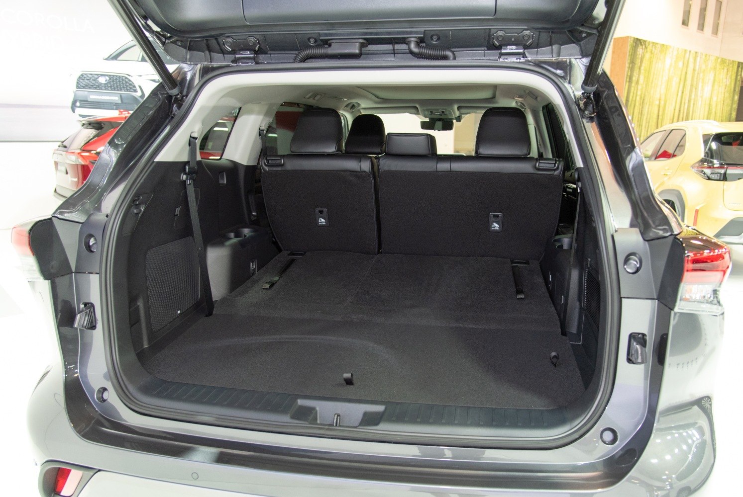 Spacious rear cargo area with folding seats in a modern SUV