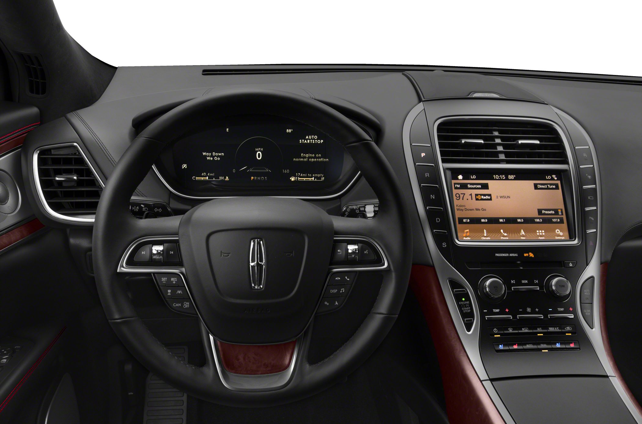 Digital instrument cluster and touchscreen dashboard with steering wheel controls