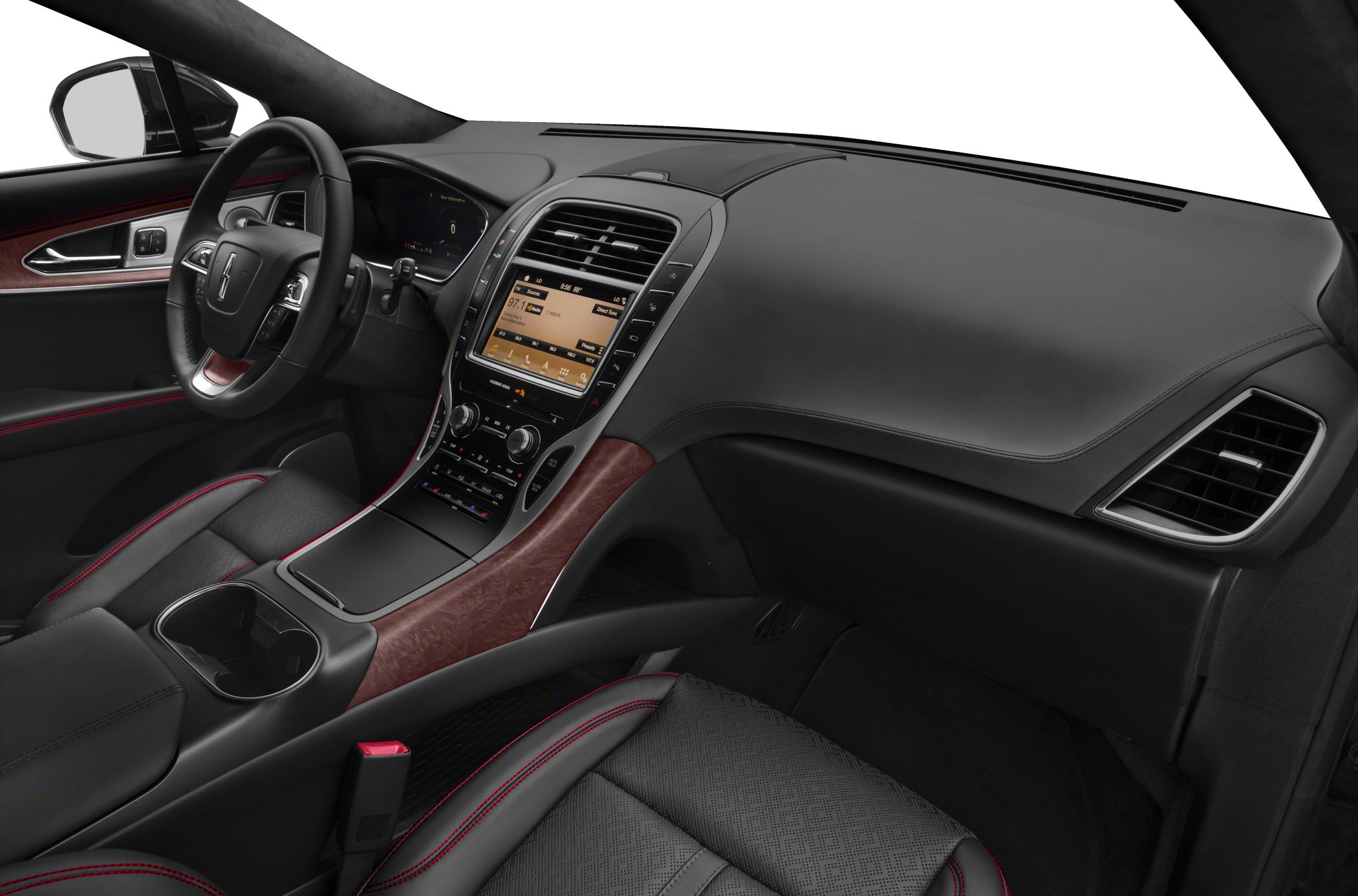 Luxury dashboard, touchscreen infotainment, and steering wheel controls