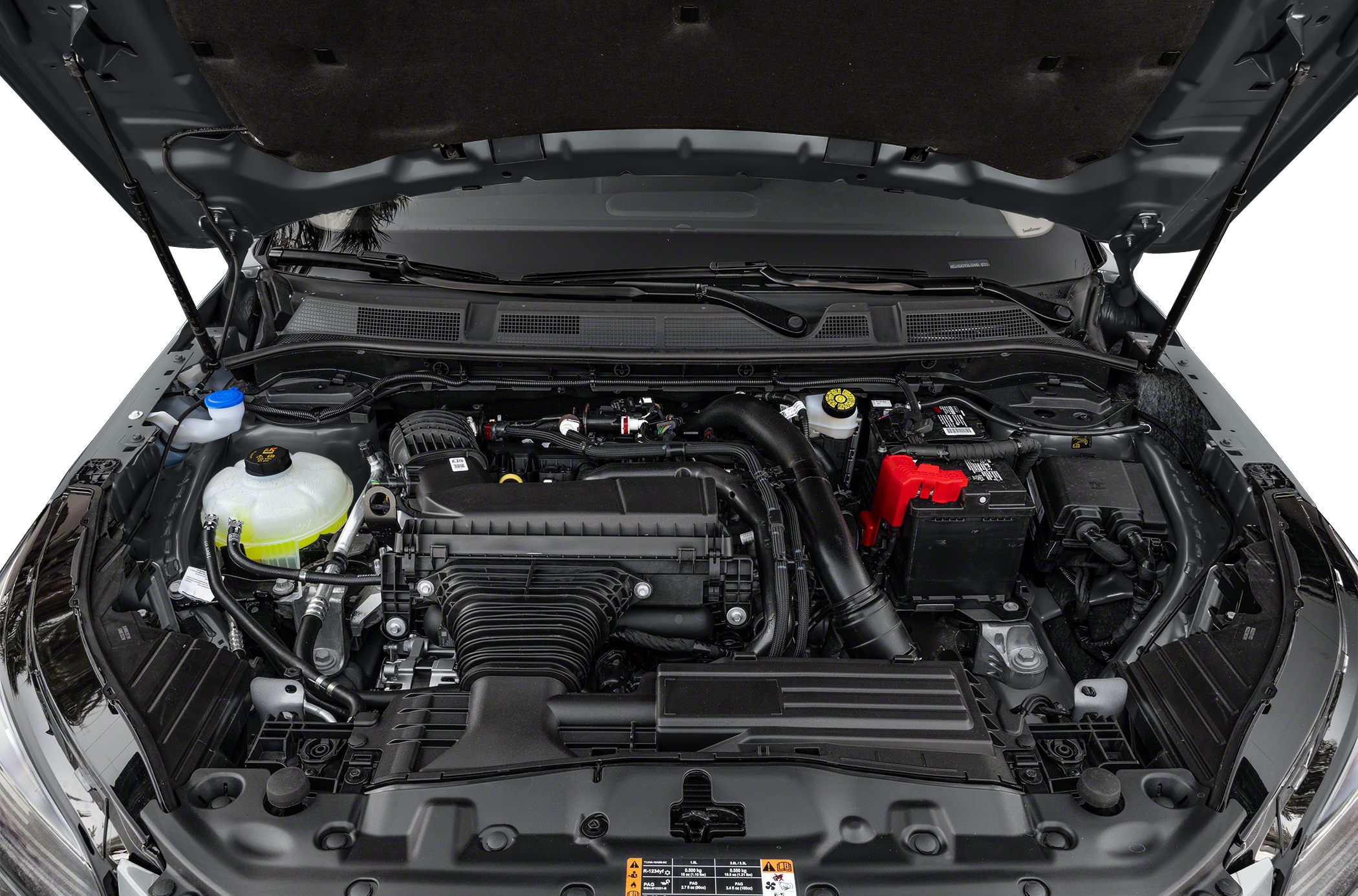 Close-up of detailed engine bay components and layout
