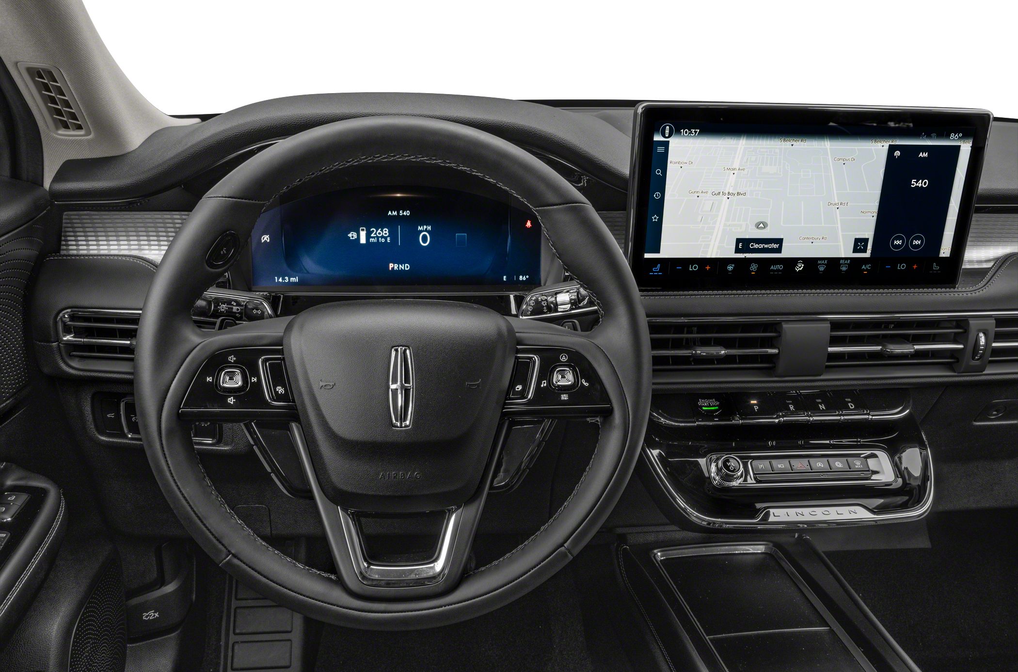 Steering wheel with controls and digital dashboard with touchscreen infotainment