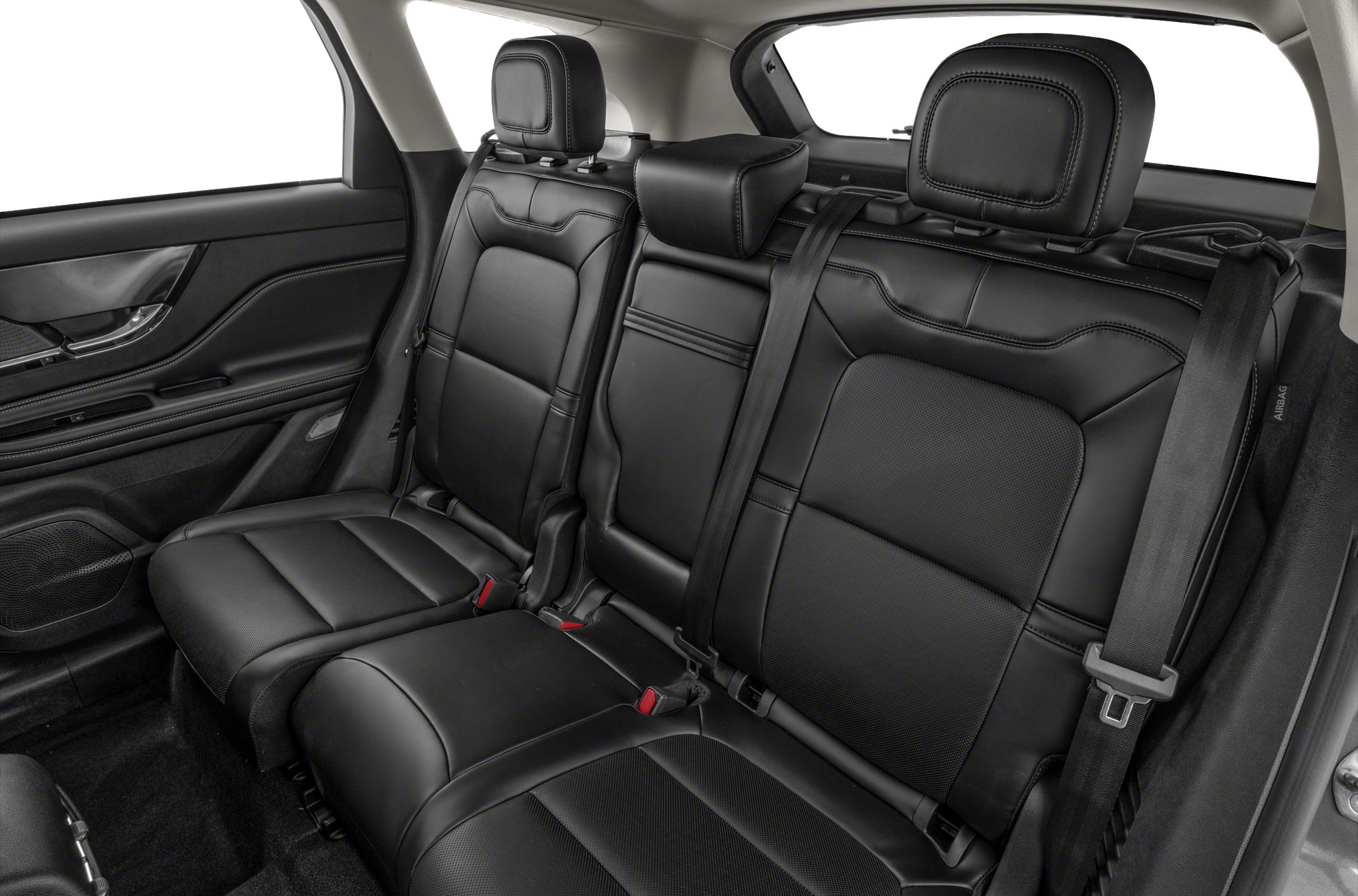 Black leather rear seats with stitching and headrests