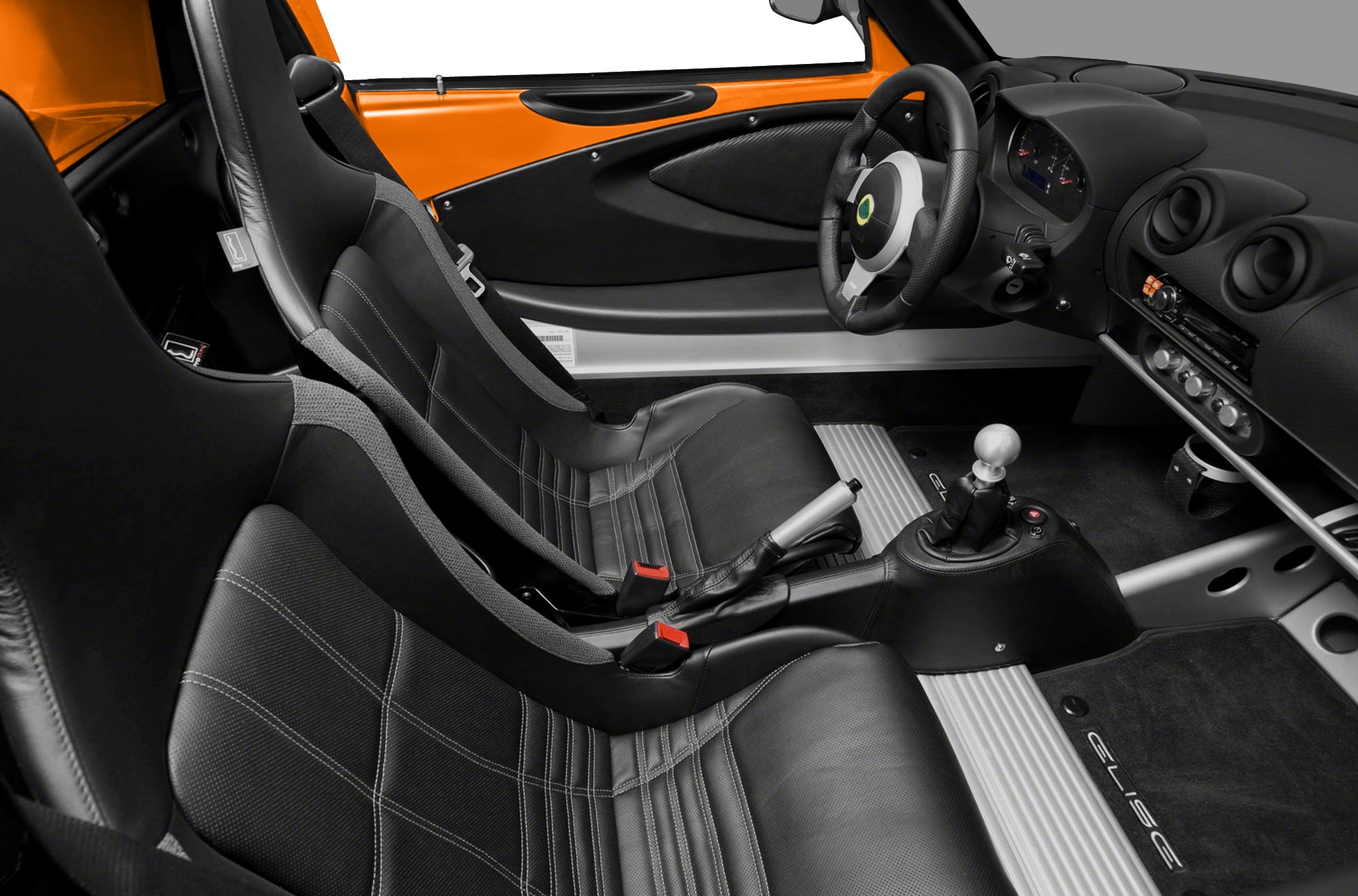 Sport seats, manual gearshift, and minimalist dashboard interior.