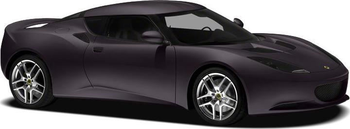 Side view of dark-colored sports coupe with alloy wheels