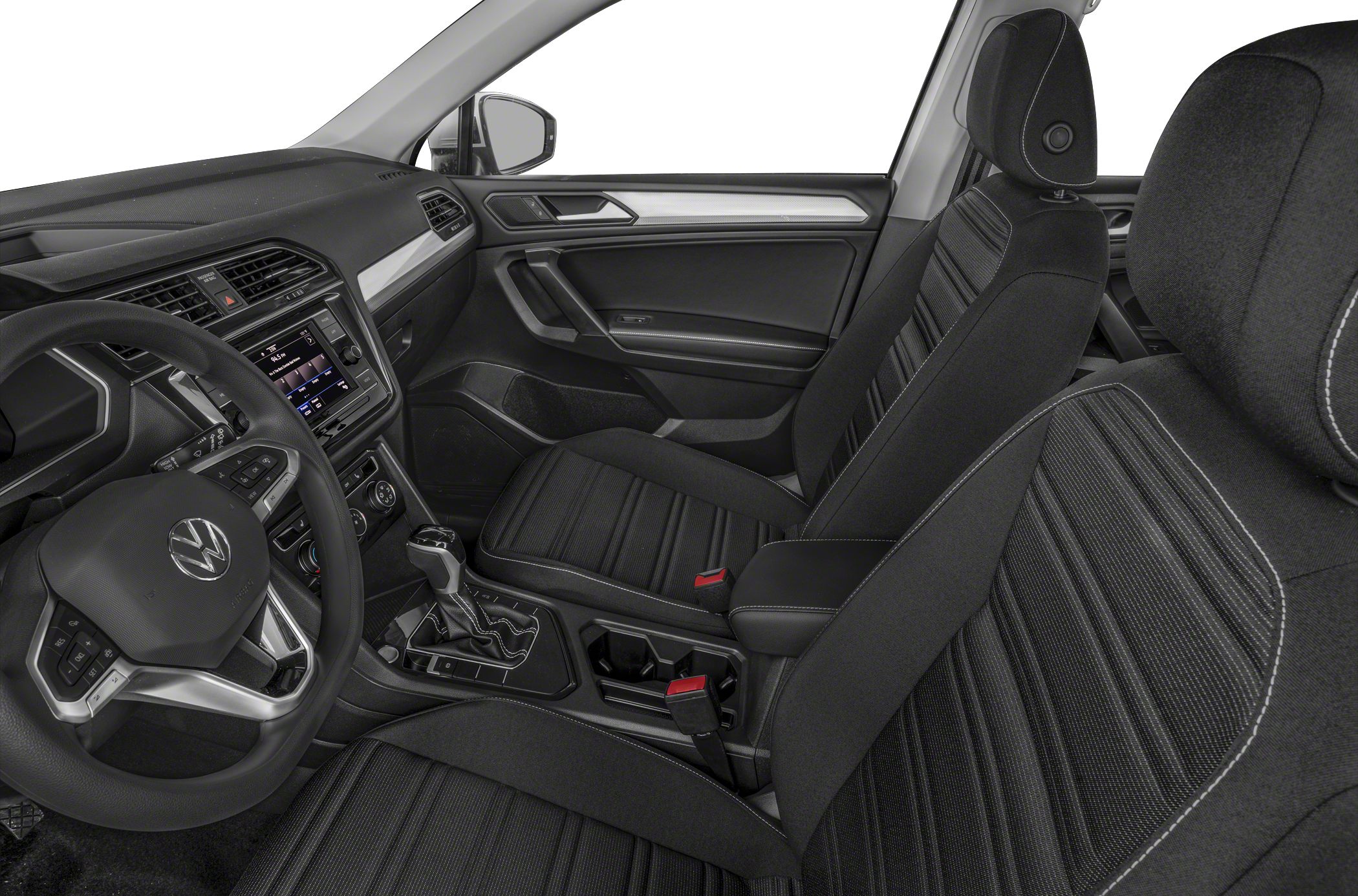 Modern car interior with dashboard and front seats