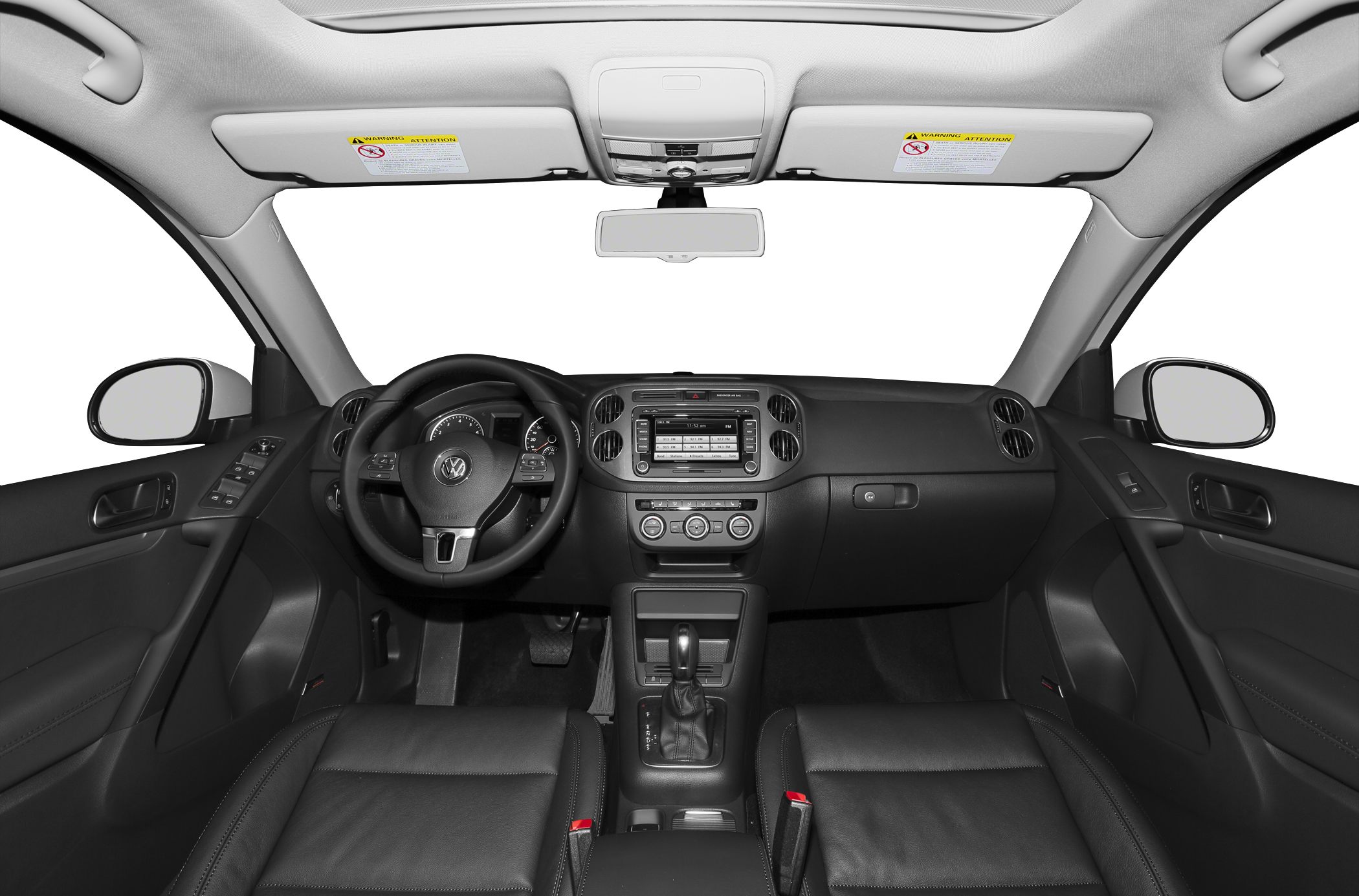 Dashboard, steering wheel, and leather seats interior layout
