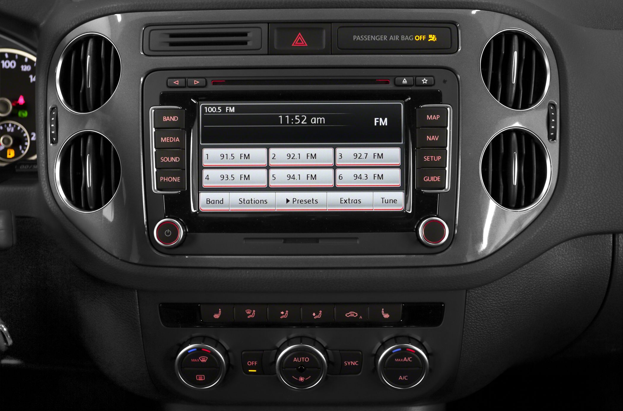 Touchscreen infotainment and climate control system in vehicle dashboard