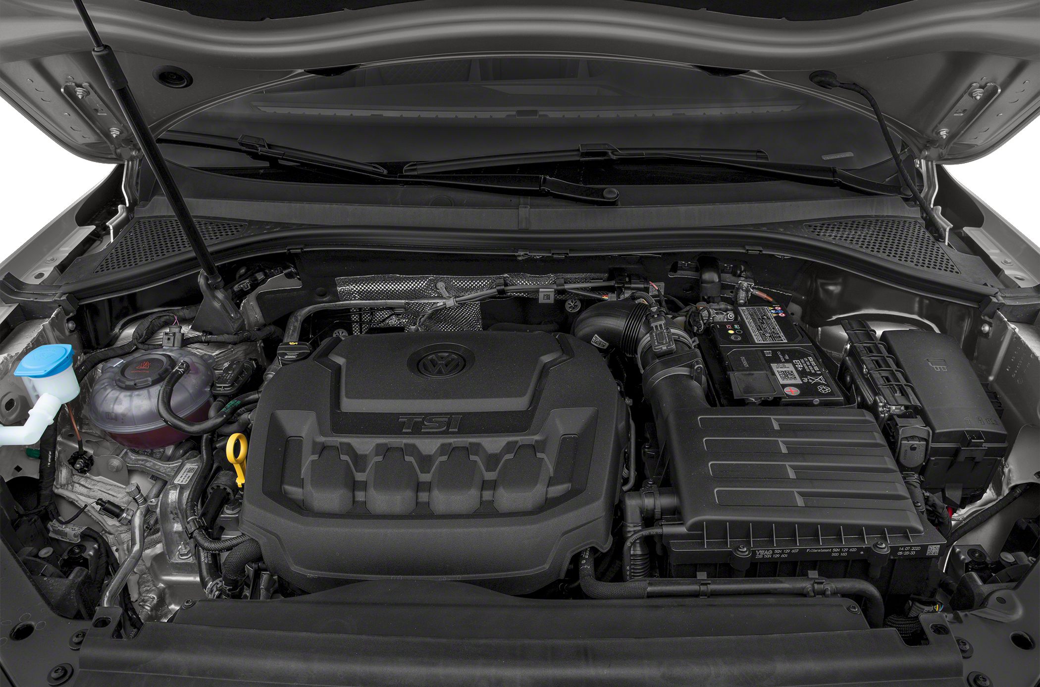 TSI engine with engine cover and battery in an engine bay