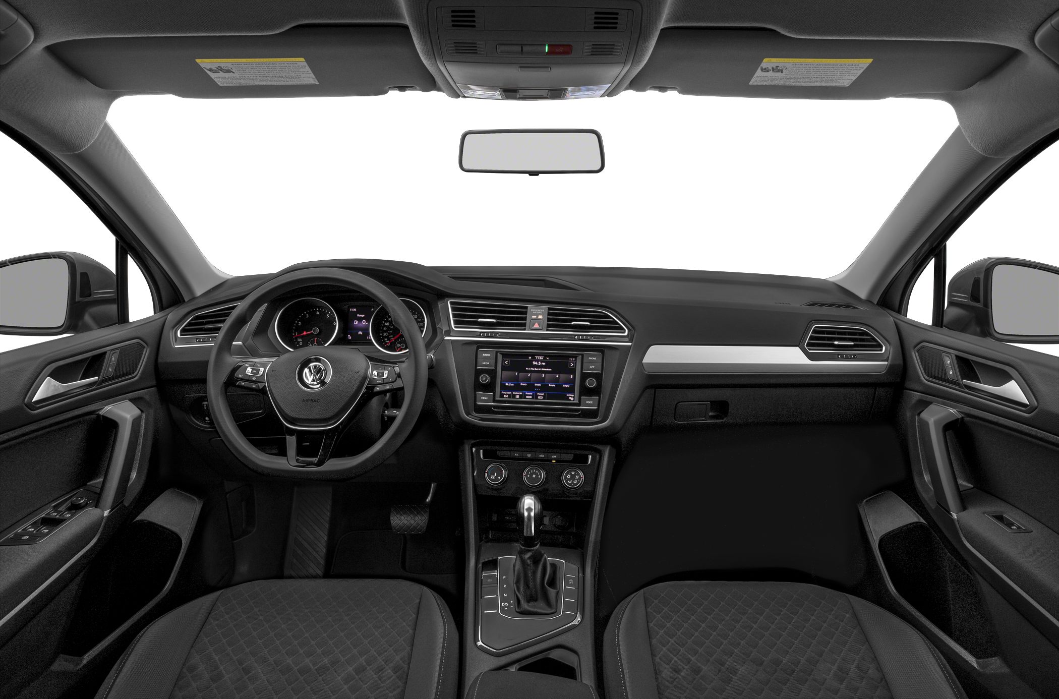 Modern dashboard and multifunction steering wheel with center console and gear shift