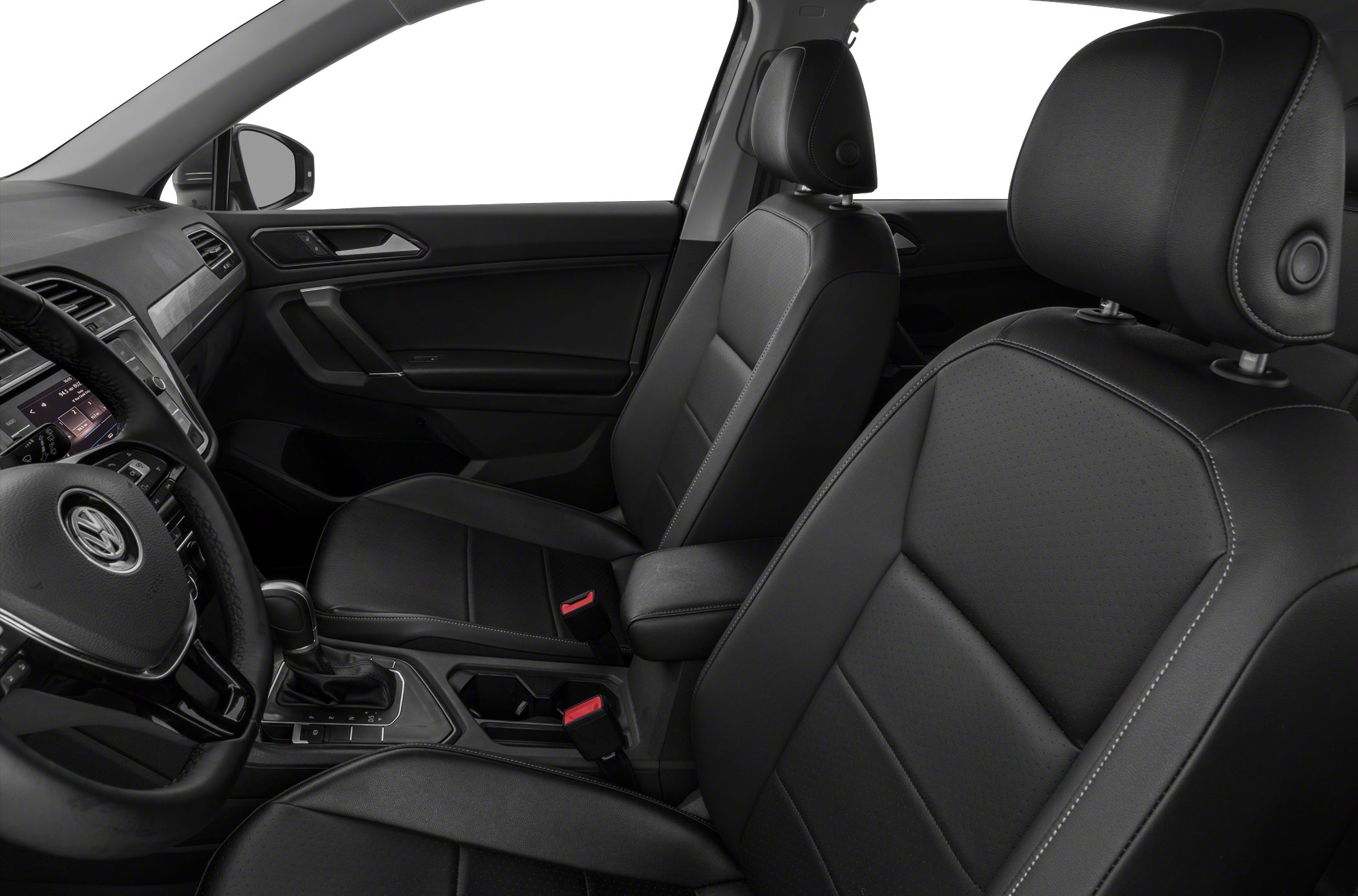 Black leather front seats and dashboard with gear shift console