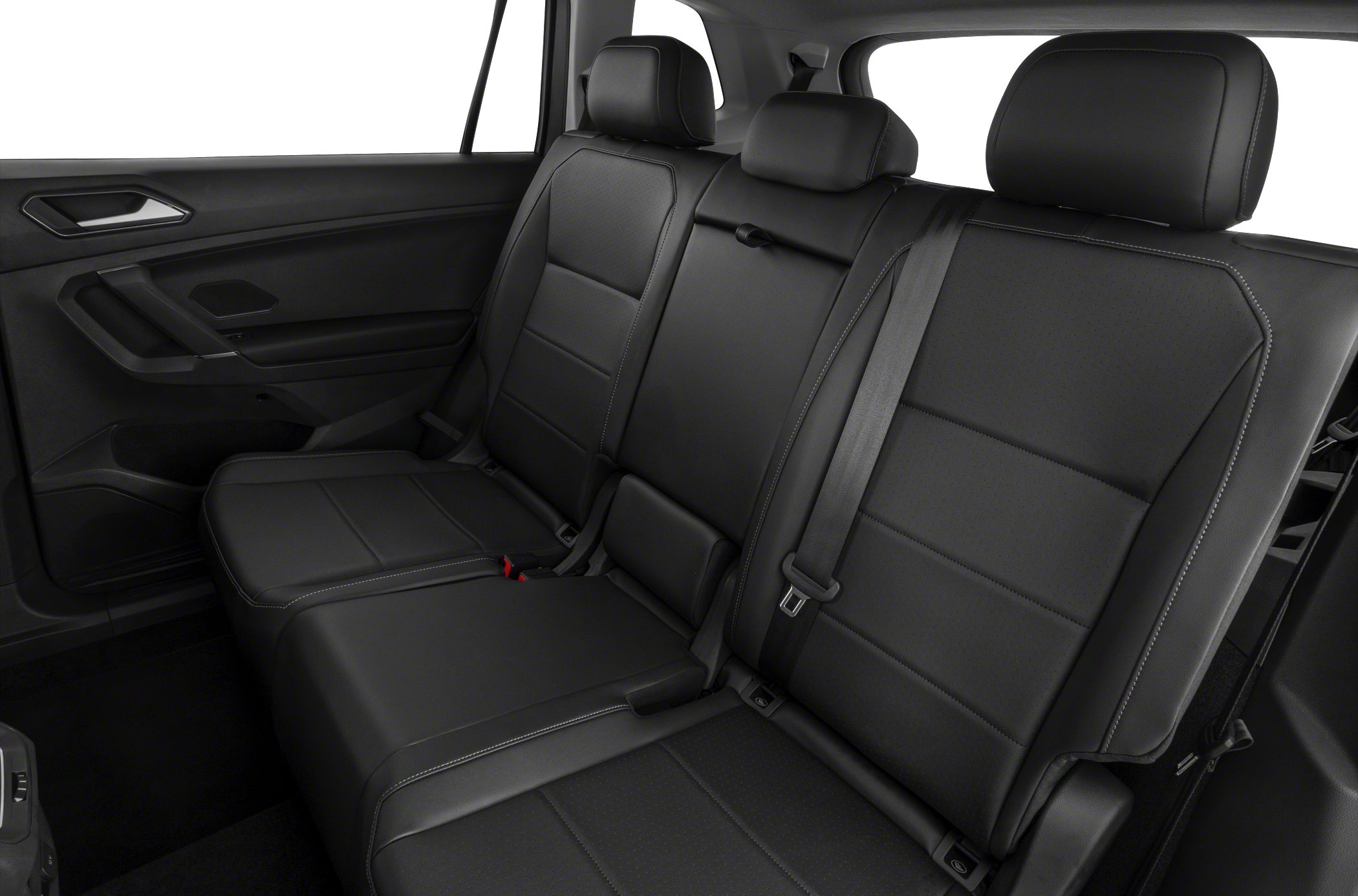 Black leather rear seats with stitching and headrests