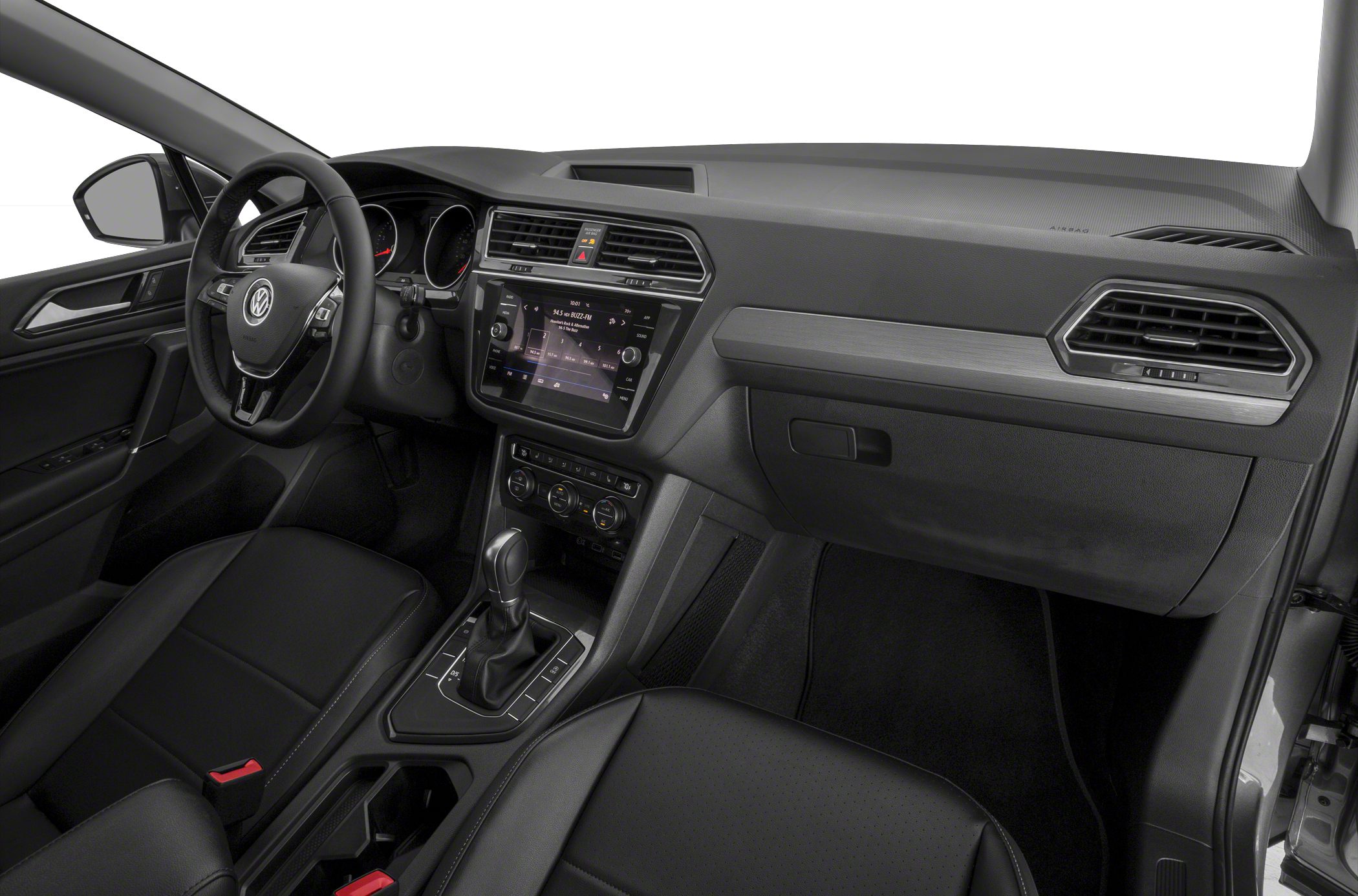 Interior dashboard with steering wheel and center console.
