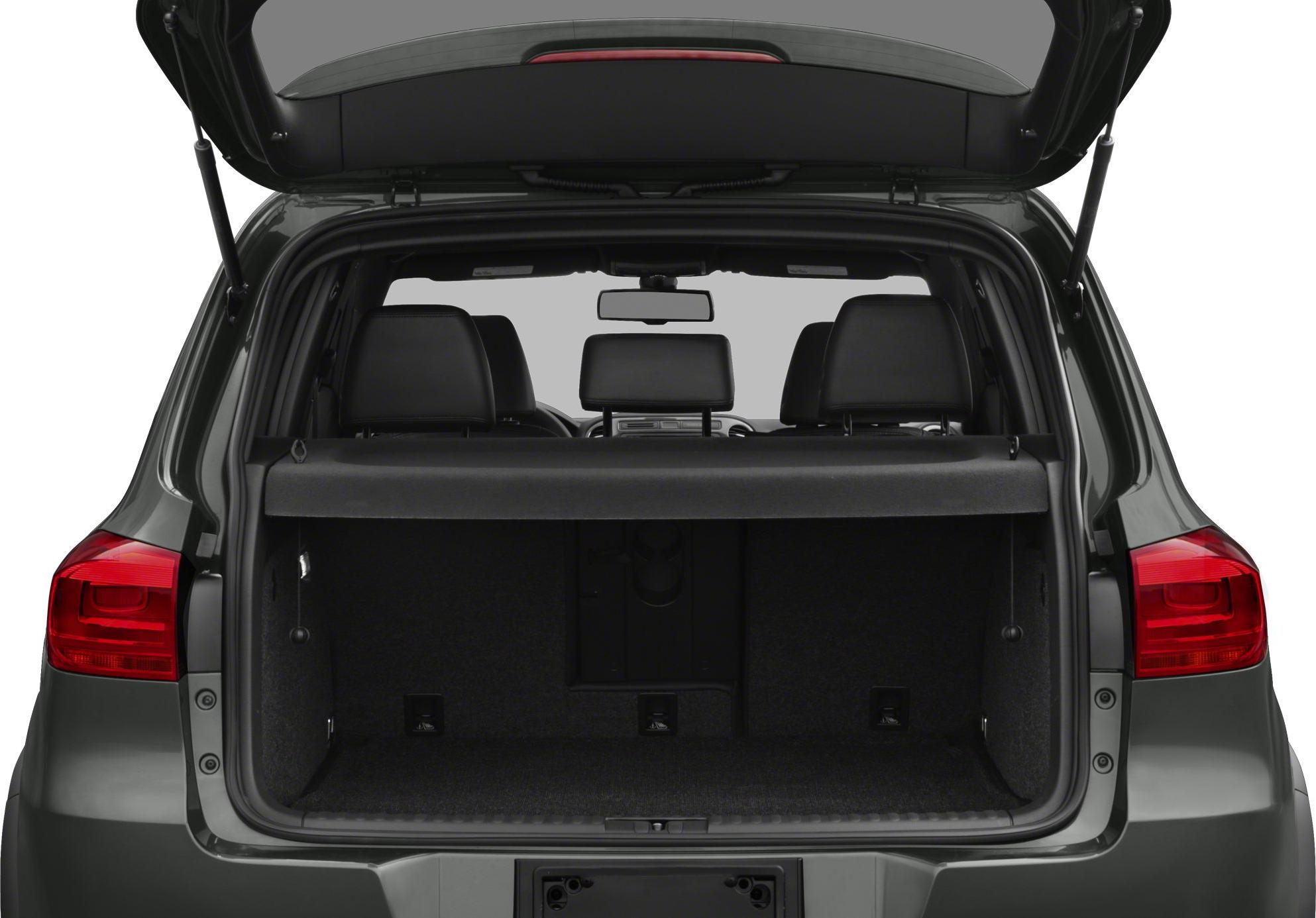 Open trunk cargo area with rear seat headrests