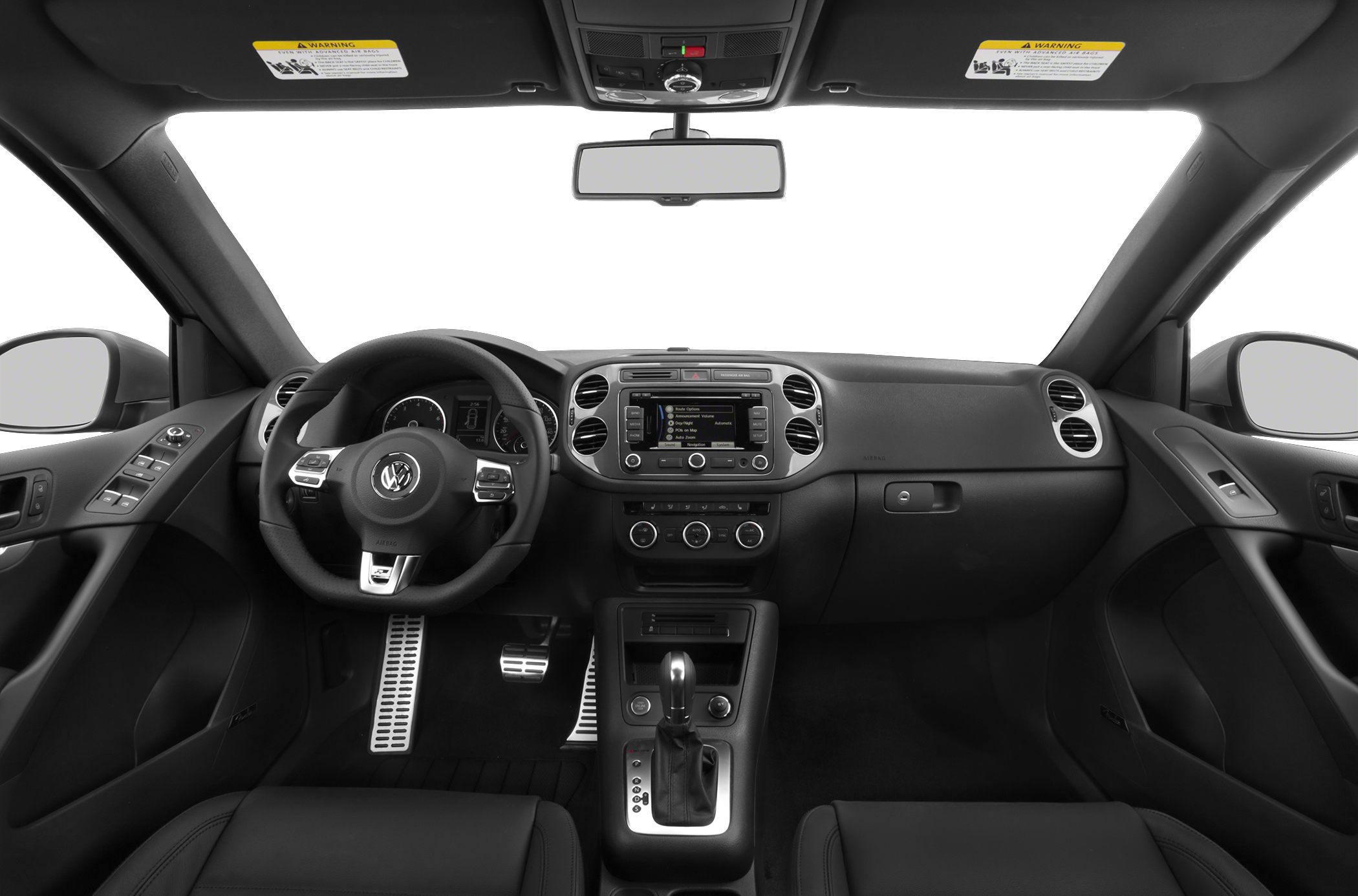 Interior dashboard and steering wheel with center console controls