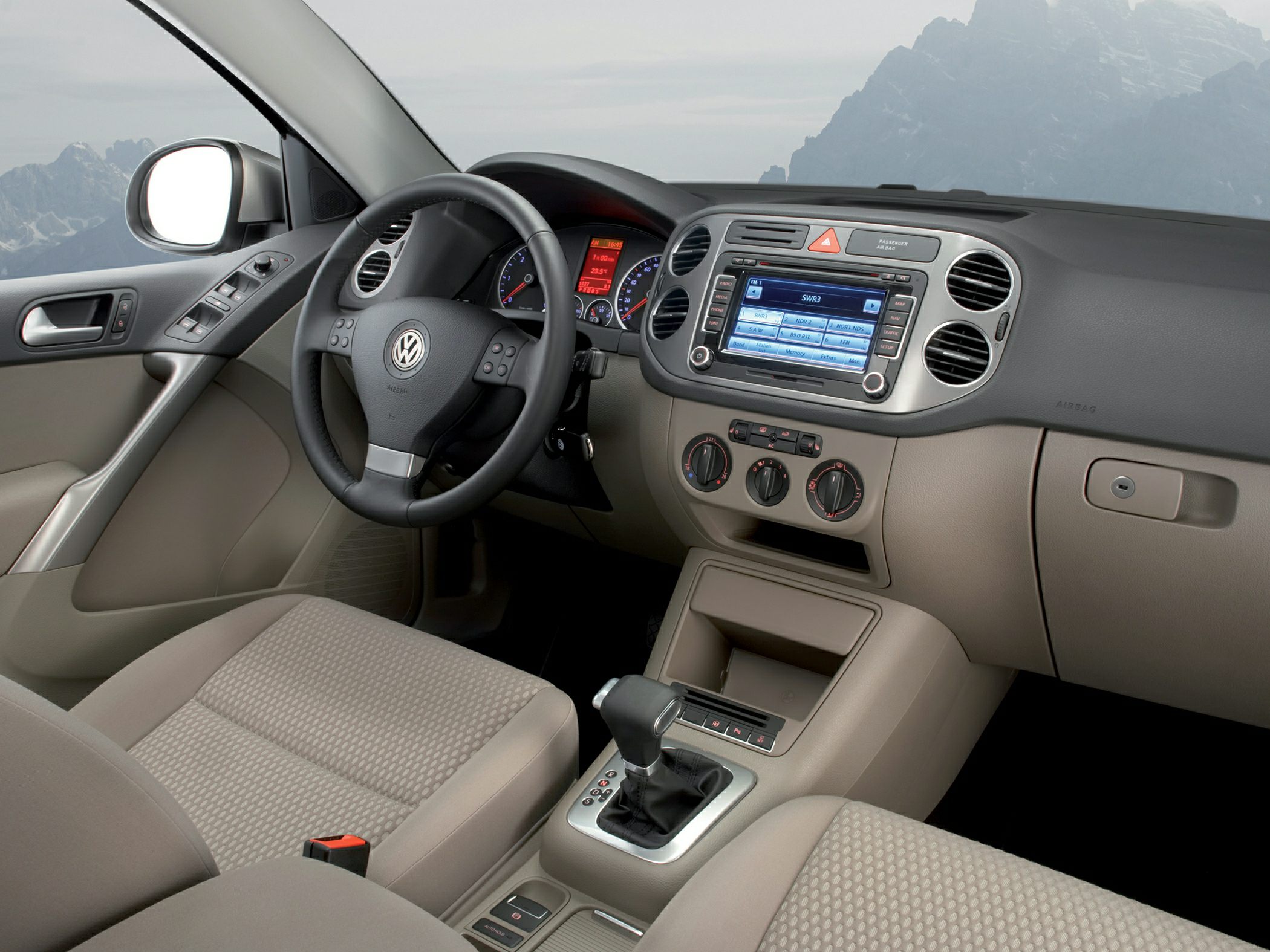 Interior dashboard with steering wheel and central control console