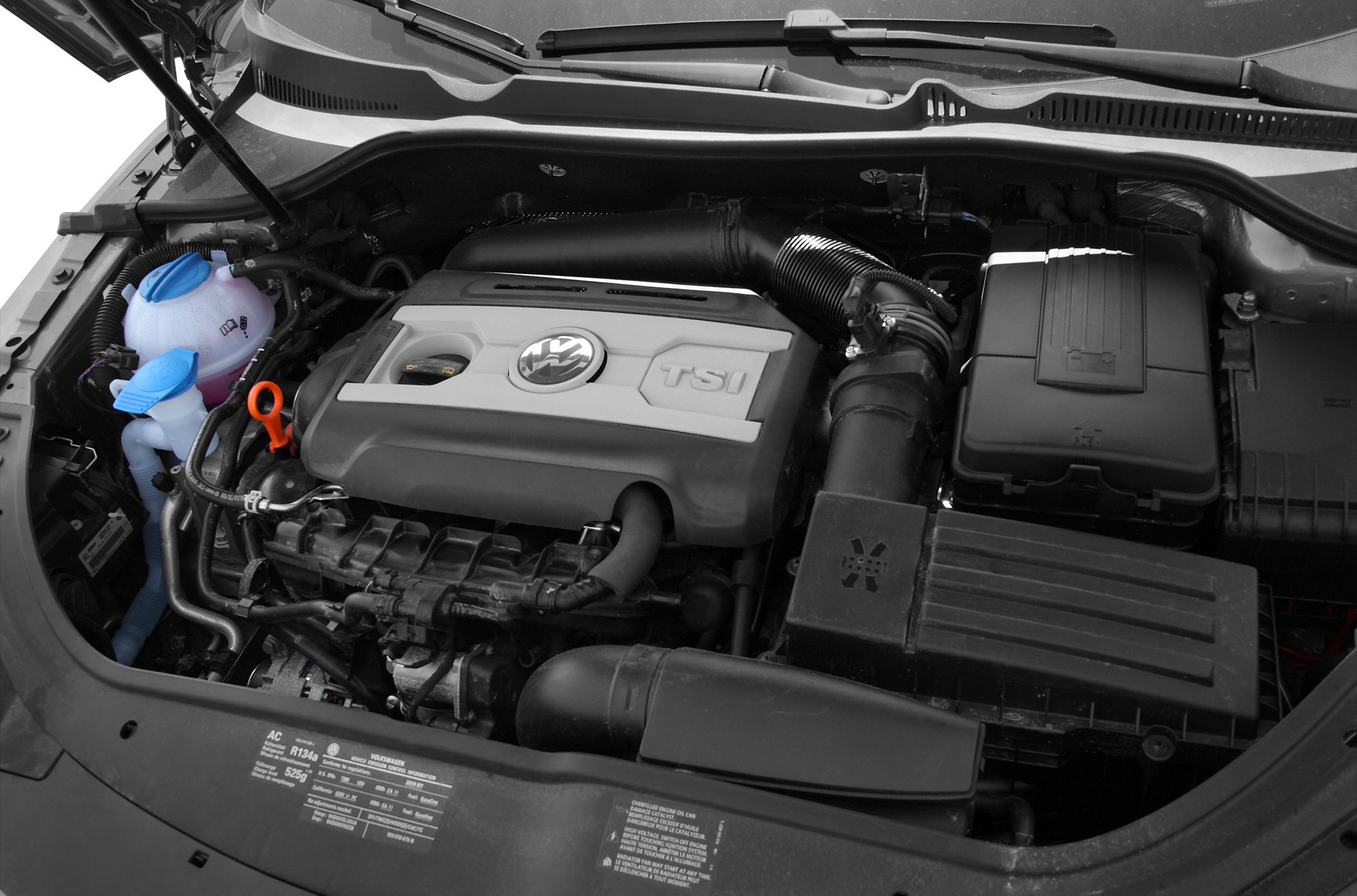 Engine bay with TSI cover and air intake tubes