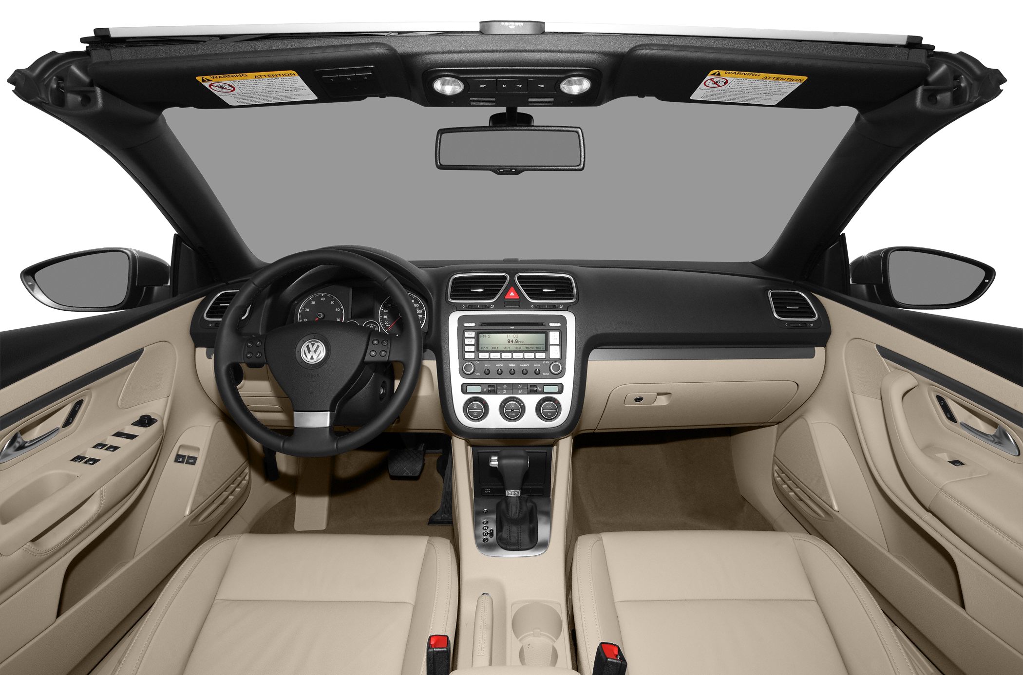 Convertible interior with beige leather seats and central control panel