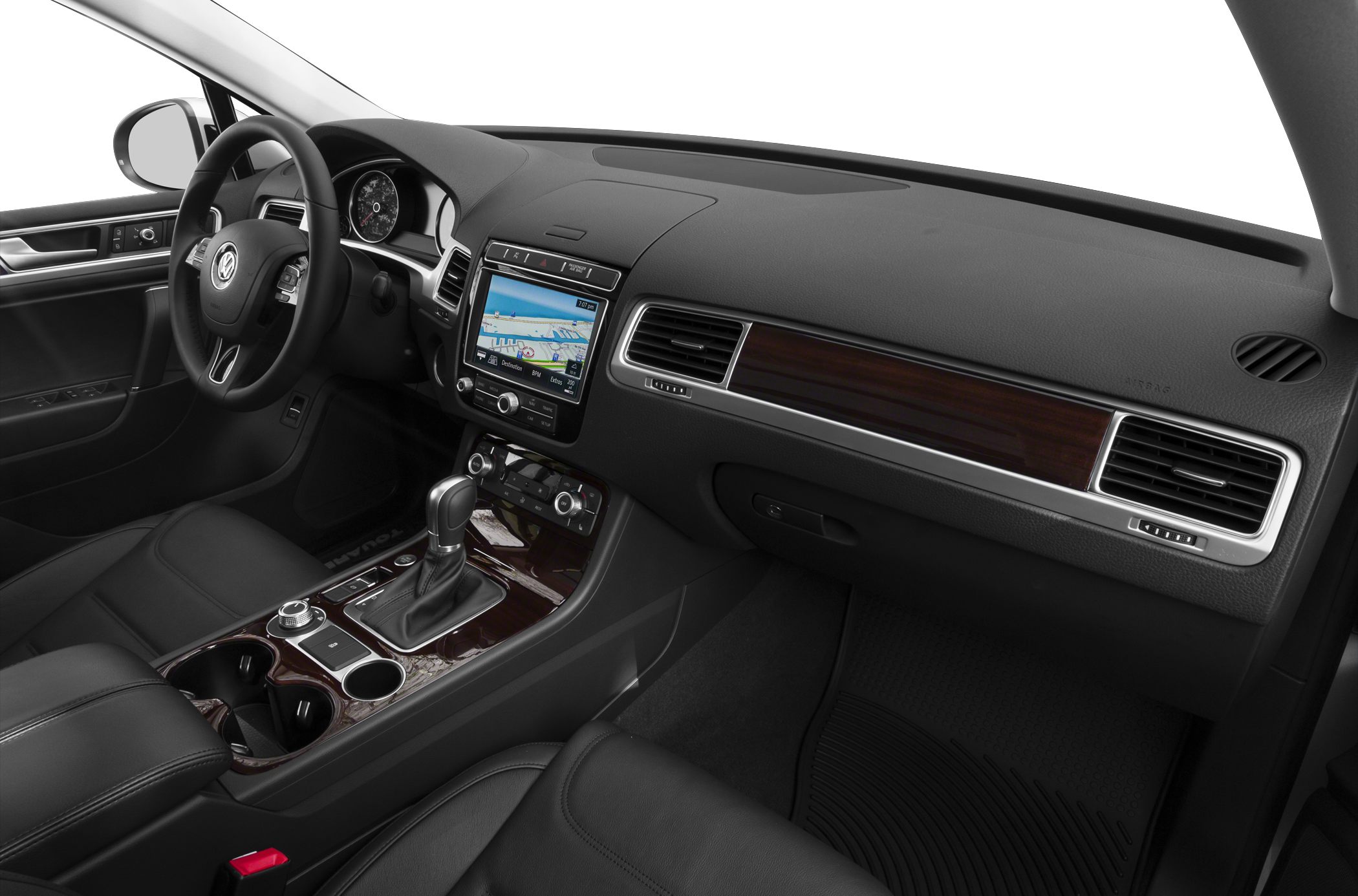 Interior with navigation, leather seats, wood grain trim