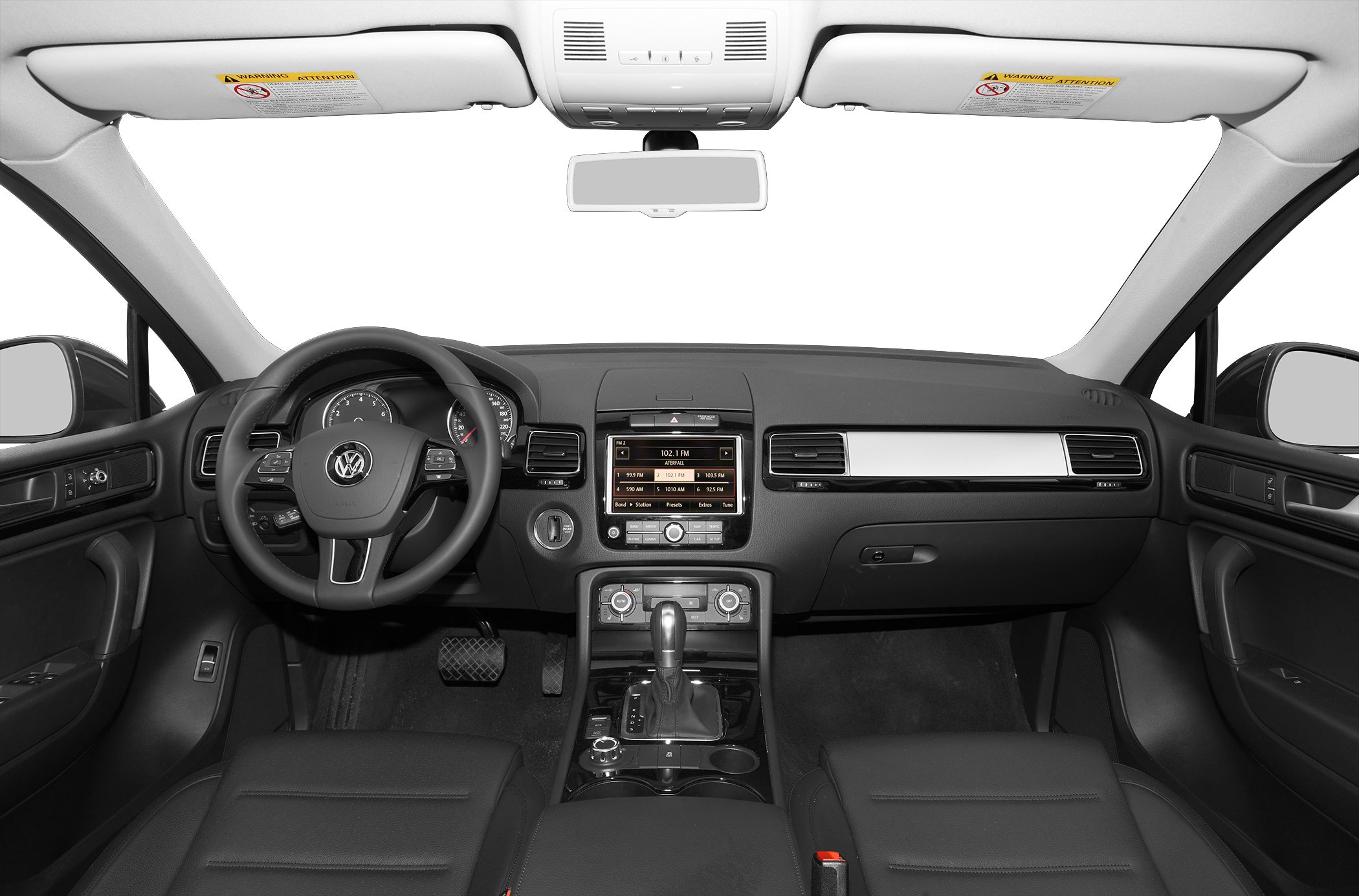 Dashboard and steering wheel with infotainment and control buttons
