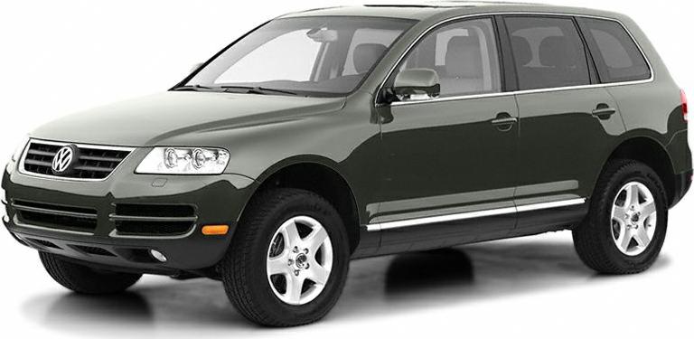 Side profile and front view of a mid-2000s SUV with alloy wheels and distinct headlights