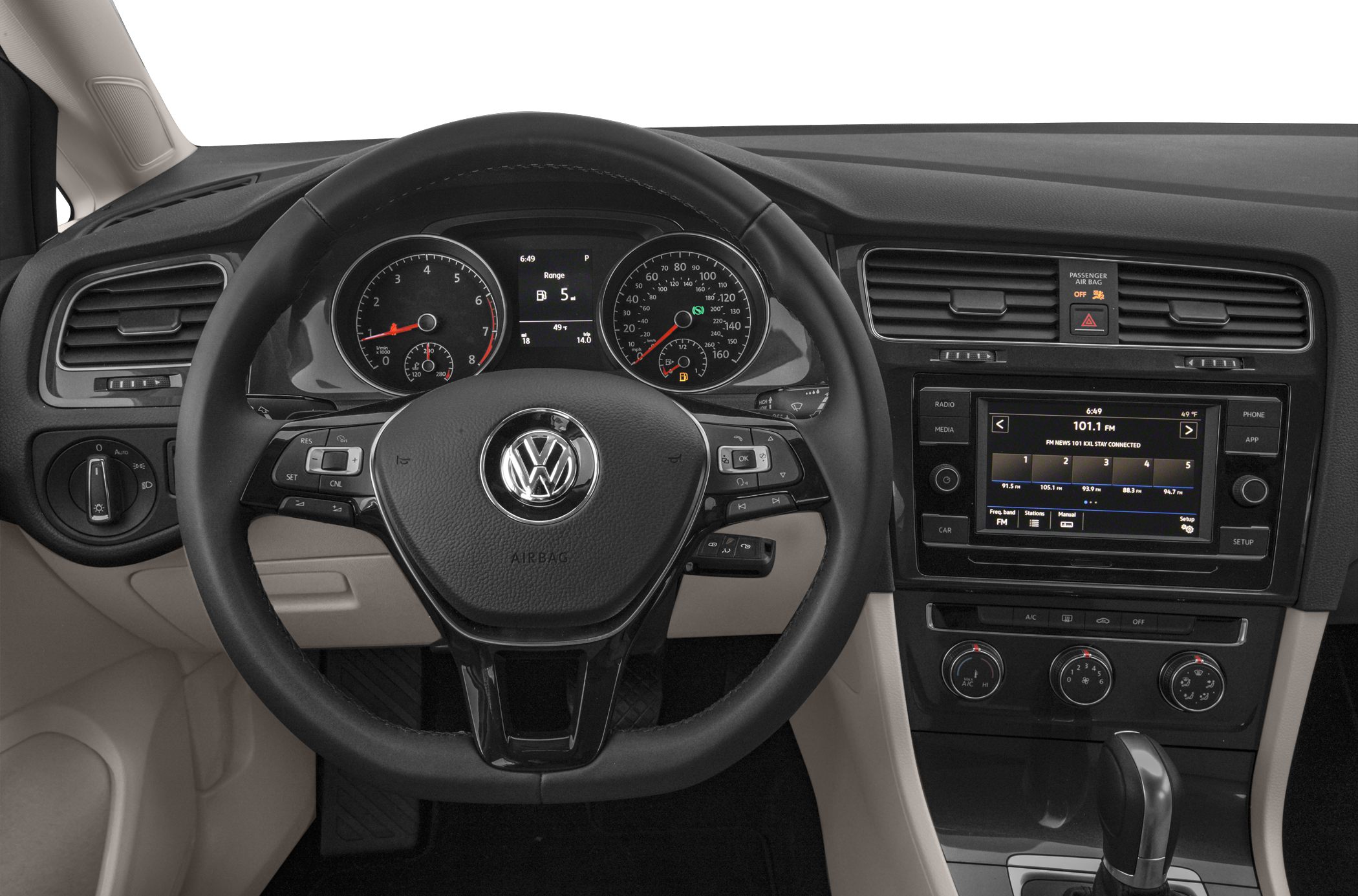 Dashboard and steering wheel with digital display and infotainment system